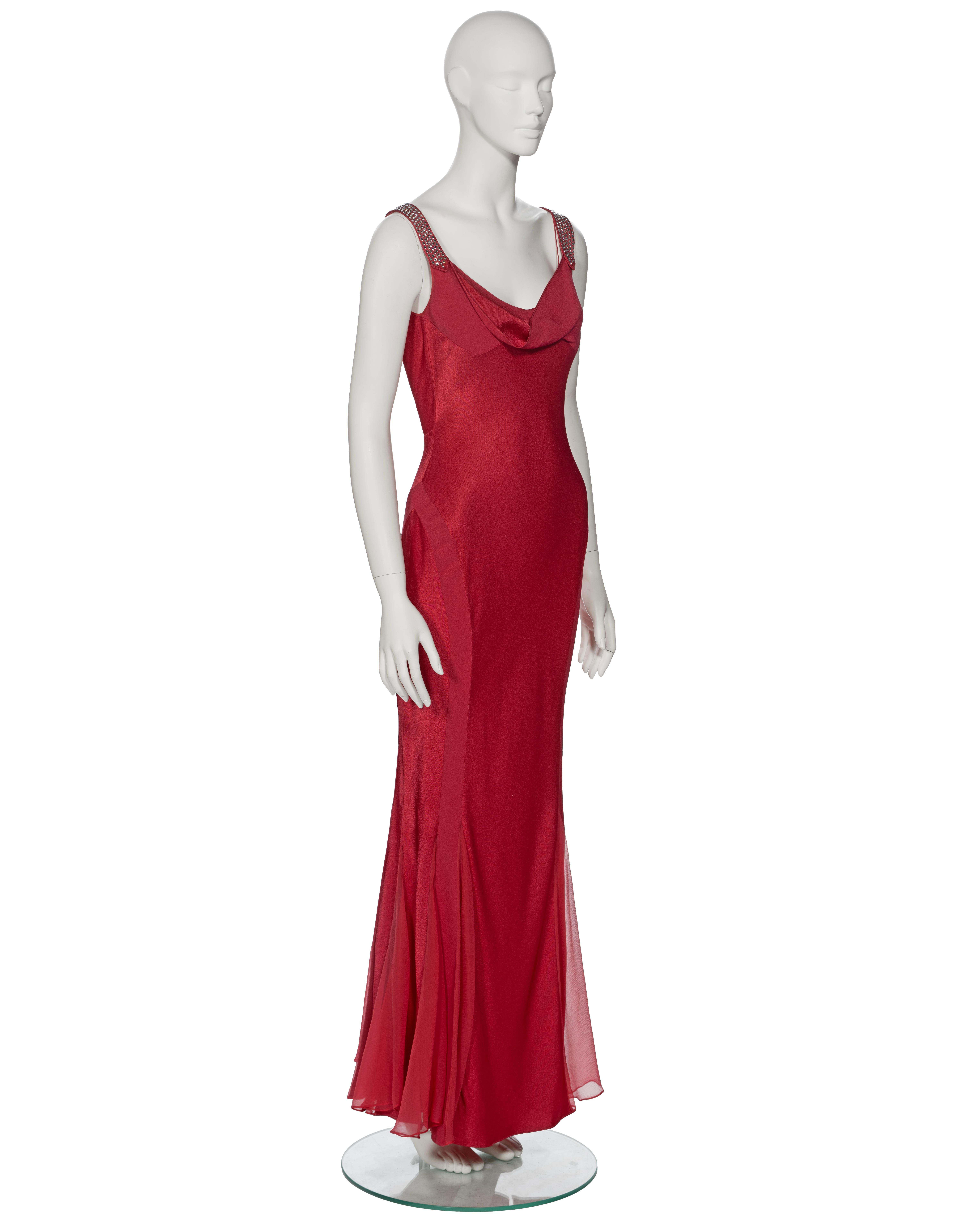 John Galliano Crystal Adorned Crimson Satin Evening Dress and Shawl, ss 2001 For Sale 3