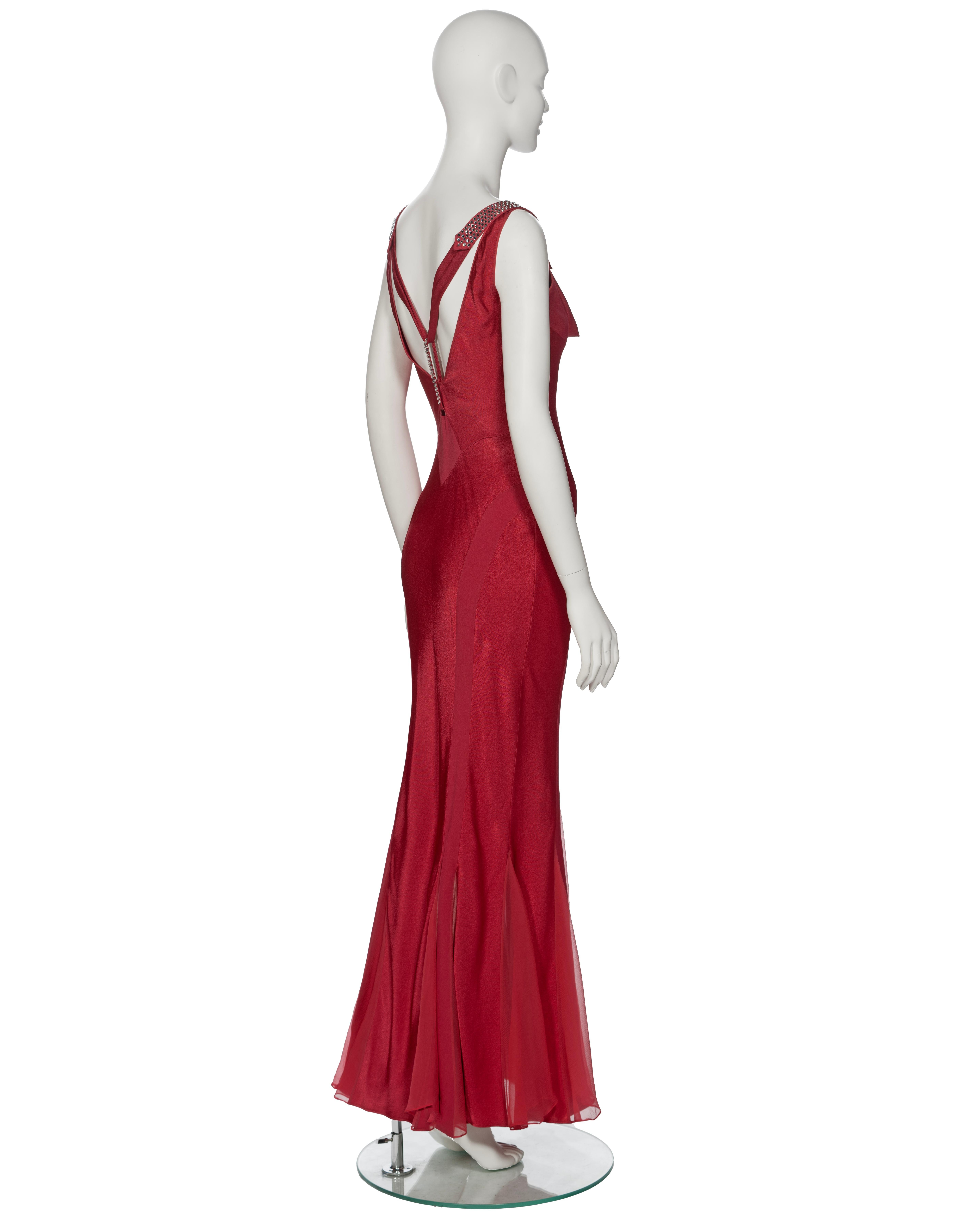 John Galliano Crystal Adorned Crimson Satin Evening Dress and Shawl, ss 2001 For Sale 5