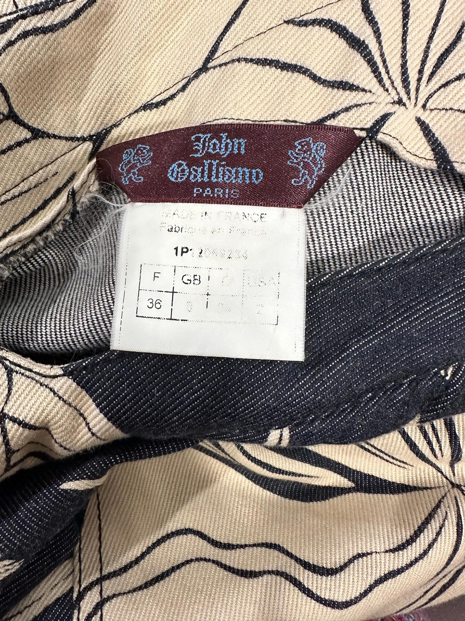 John Galliano Dark Denim Body Con Dress with Tan Tropical Flowers For Sale 11