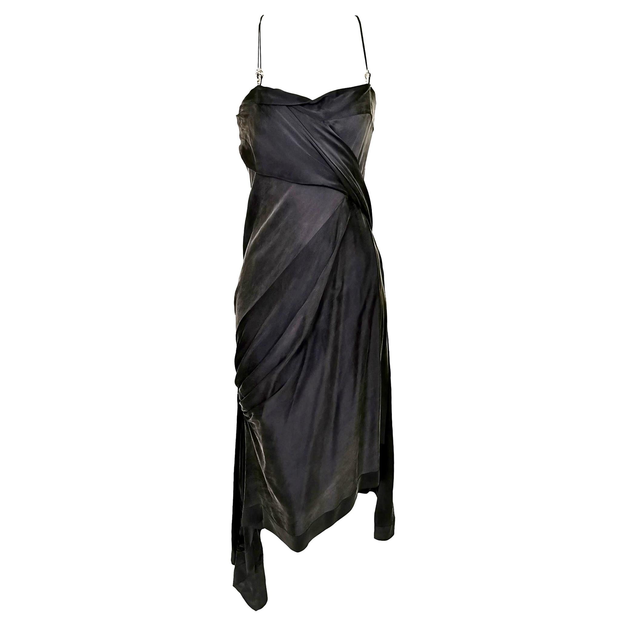 John Galliano Dark Grey Silk Beaded Logo Dress 2006 A/W For Sale at 1stDibs