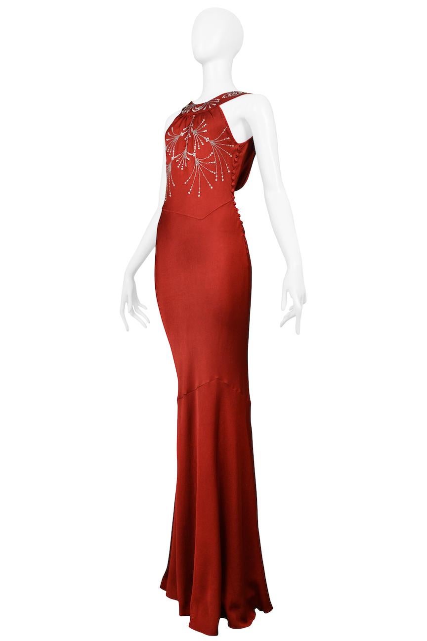 Women's John Galliano Dark Red Satin Evening Gown With Rhinestones