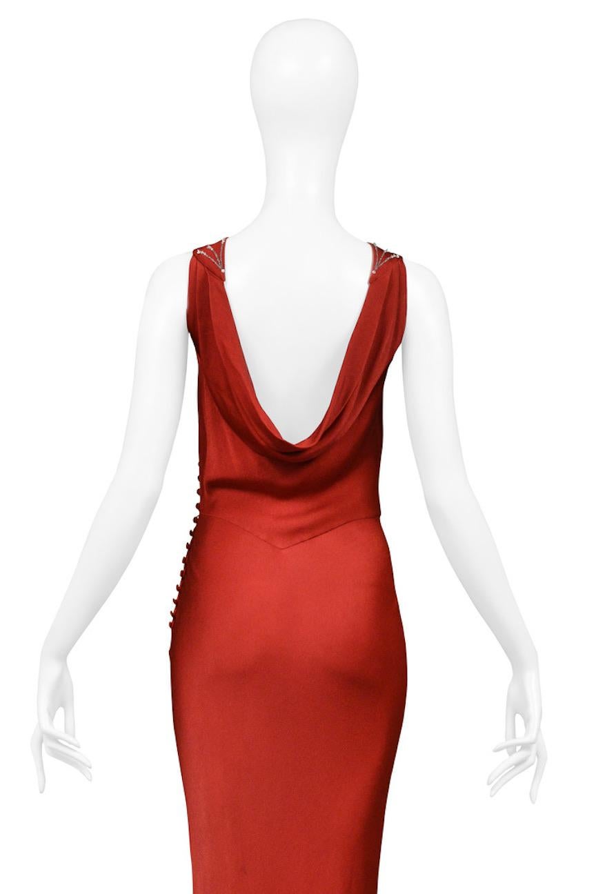 John Galliano Dark Red Satin Evening Gown With Rhinestones 3