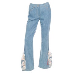 John Galliano Deadstock With Tags Flared Denim Jeans With Patchwork Detail