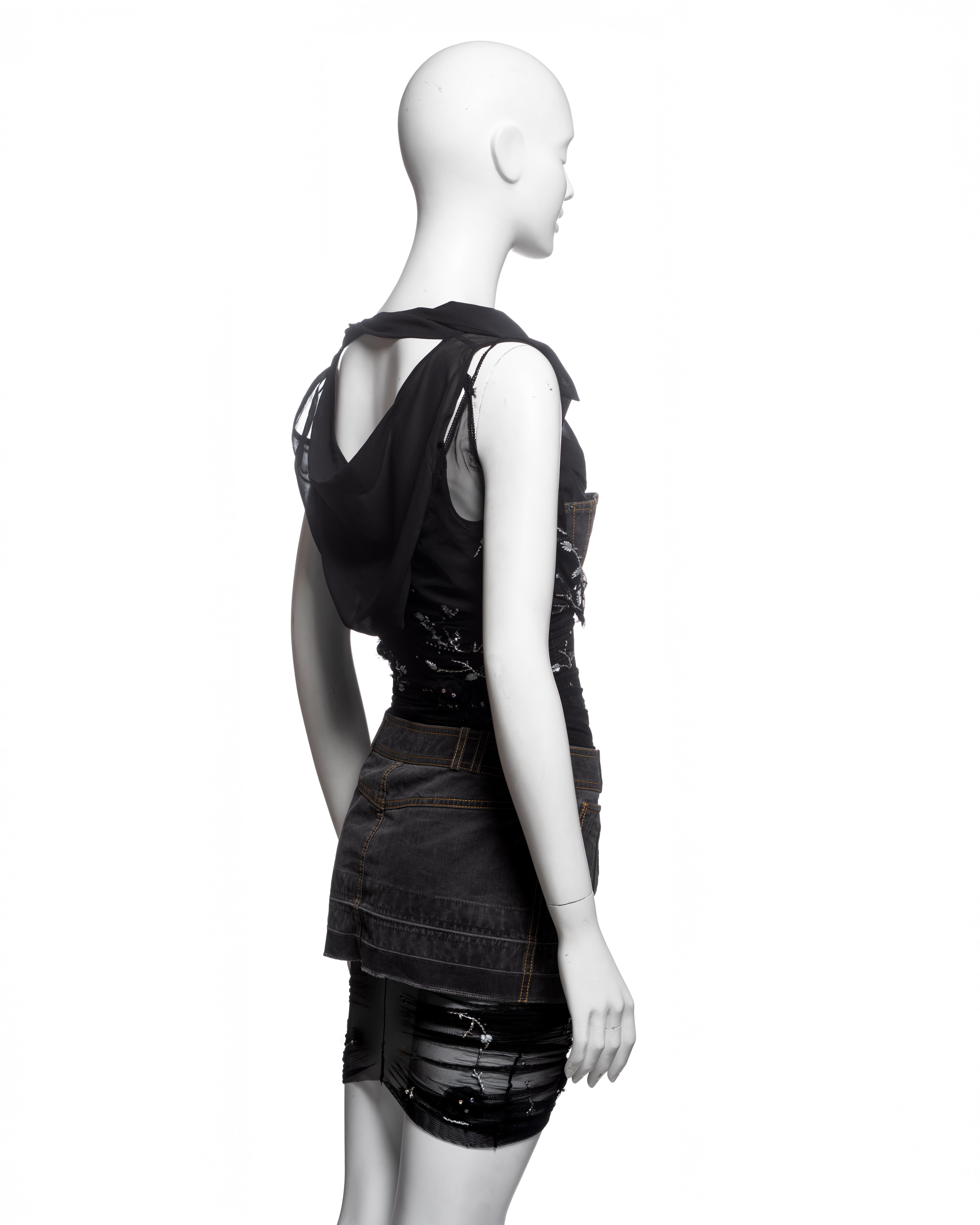 Mini-robe hybride ornée de denim, de soie et de maille de John Galliano, SS 2006 en vente 5