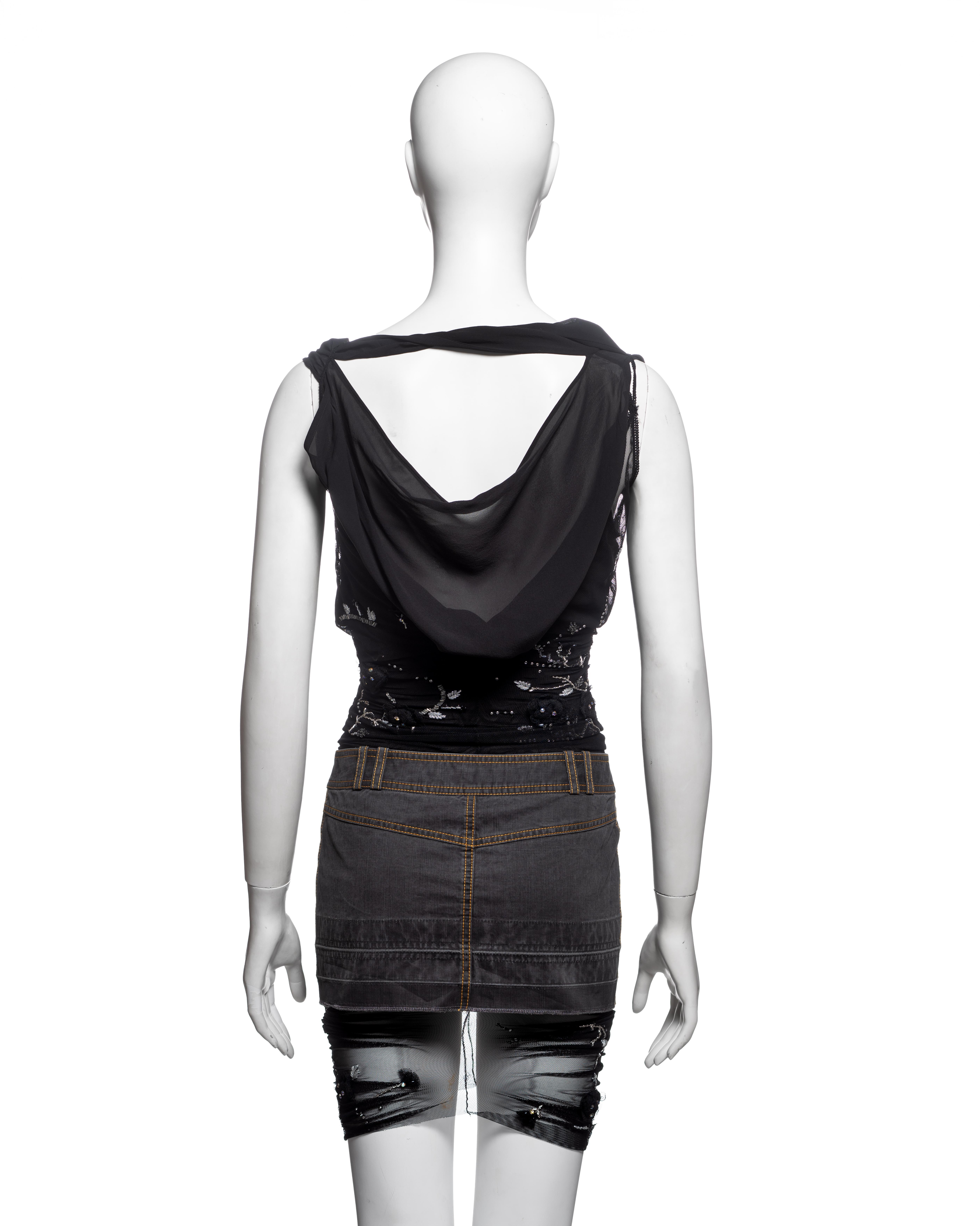 Mini-robe hybride ornée de denim, de soie et de maille de John Galliano, SS 2006 en vente 6