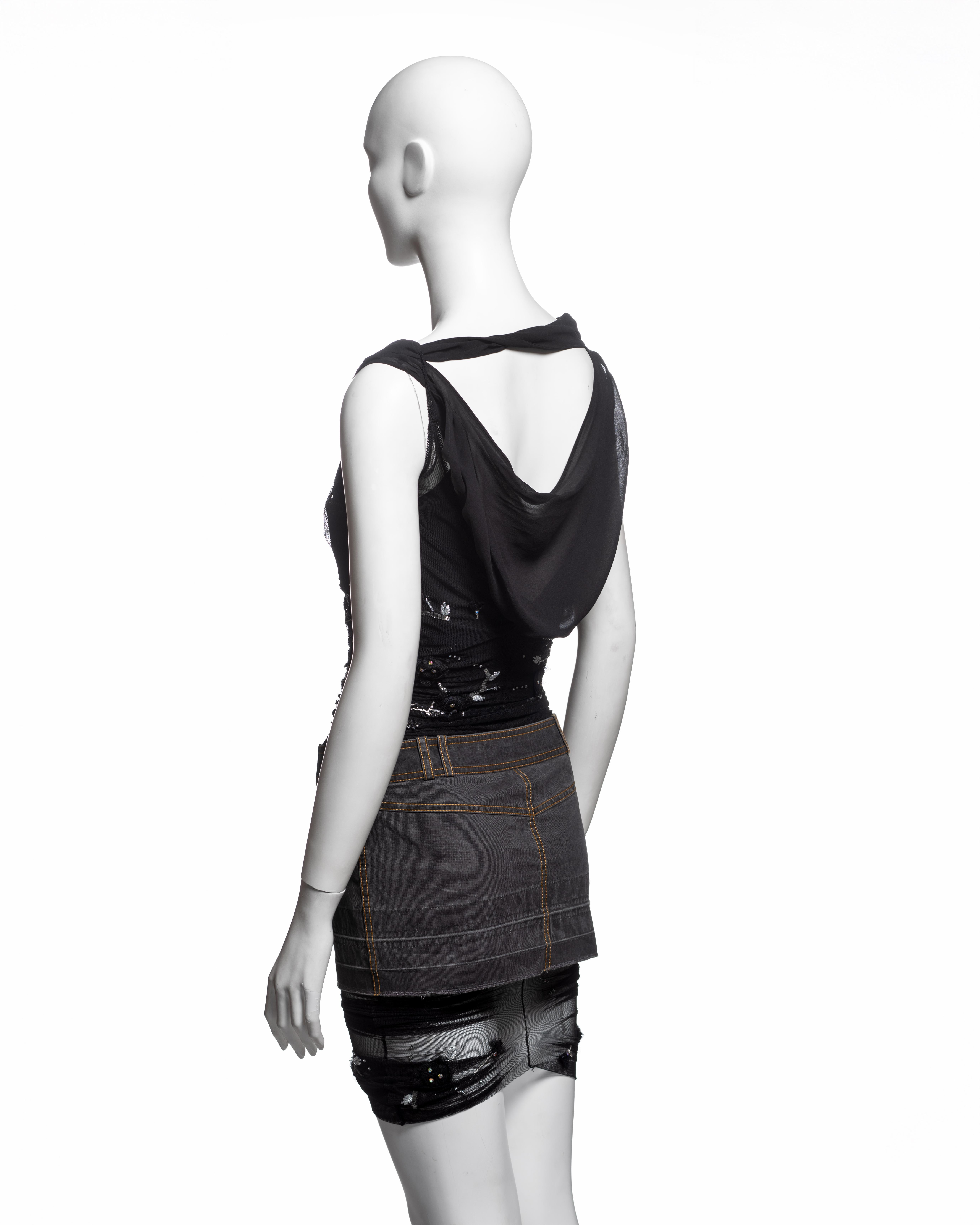 Mini-robe hybride ornée de denim, de soie et de maille de John Galliano, SS 2006 en vente 7