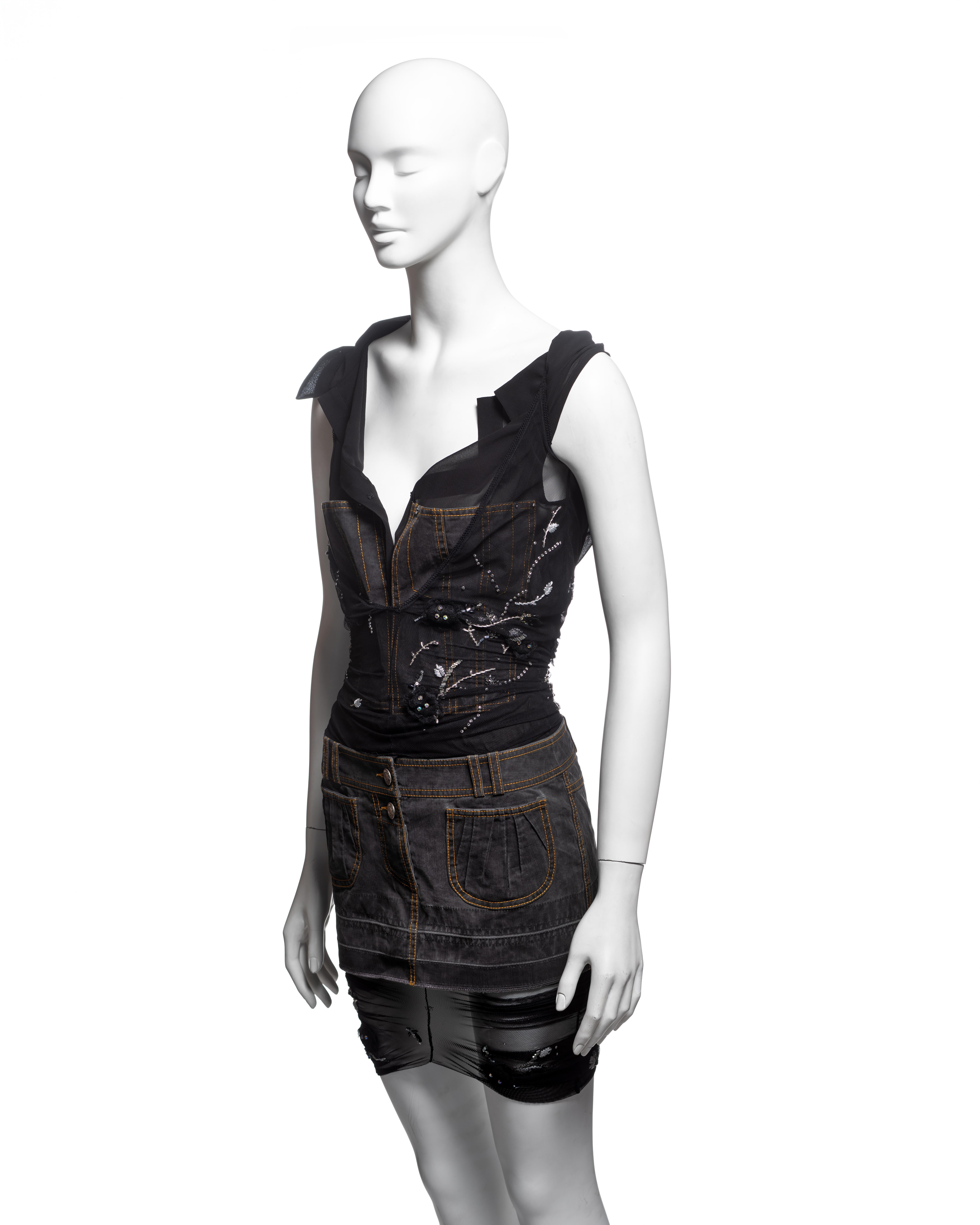 Mini-robe hybride ornée de denim, de soie et de maille de John Galliano, SS 2006 en vente 8