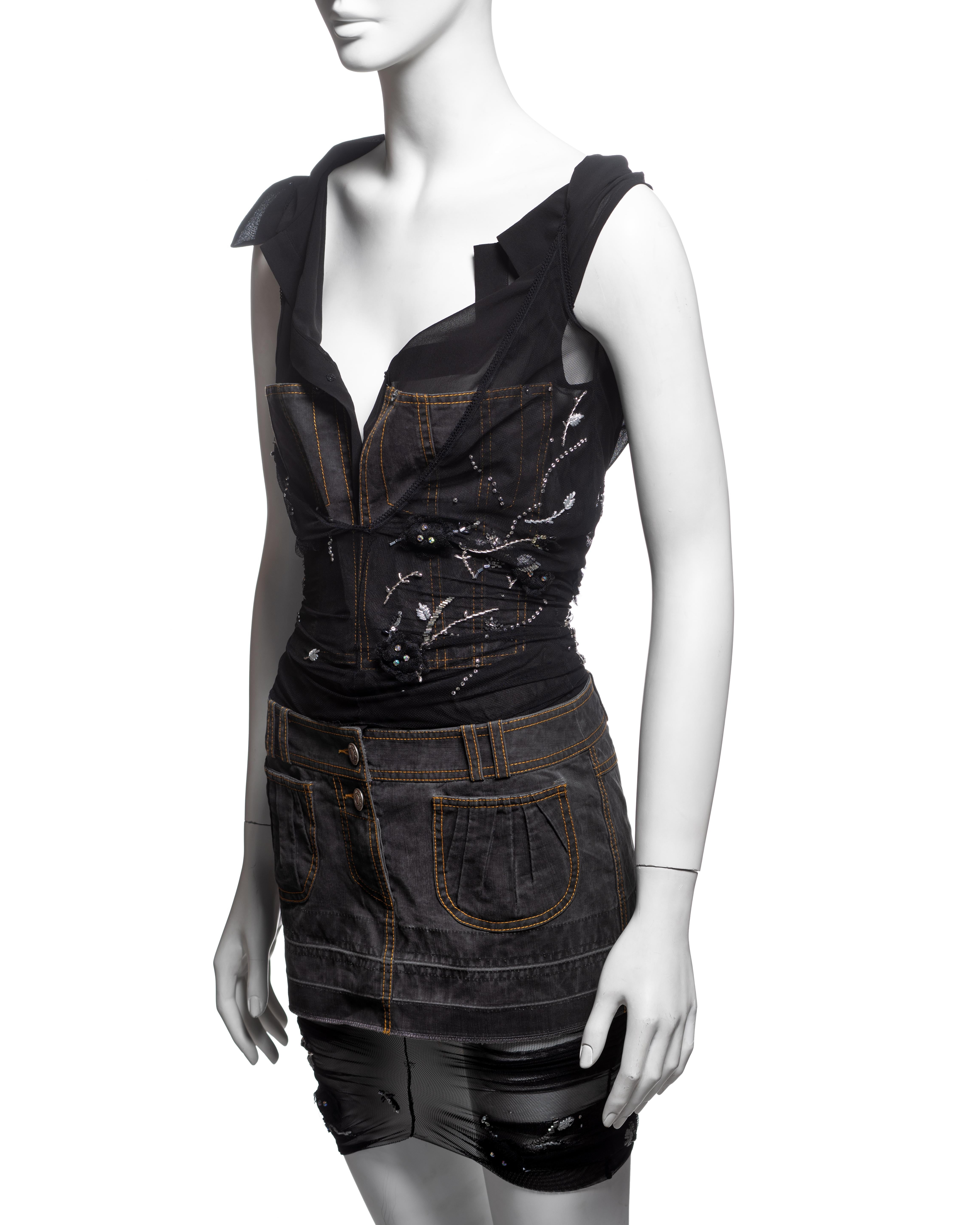 Mini-robe hybride ornée de denim, de soie et de maille de John Galliano, SS 2006 en vente 9