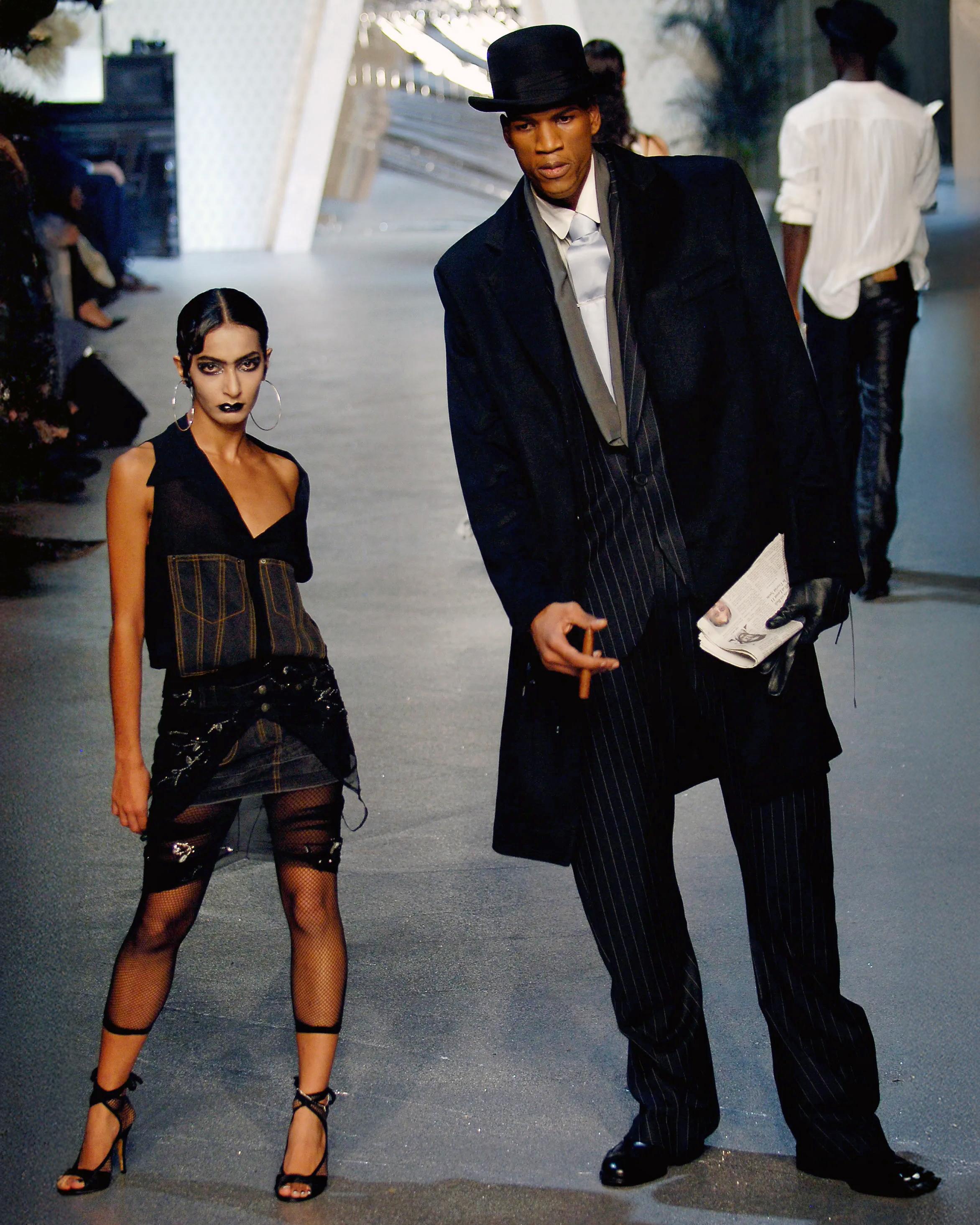 Mini-robe hybride ornée de denim, de soie et de maille de John Galliano, SS 2006 Pour femmes en vente