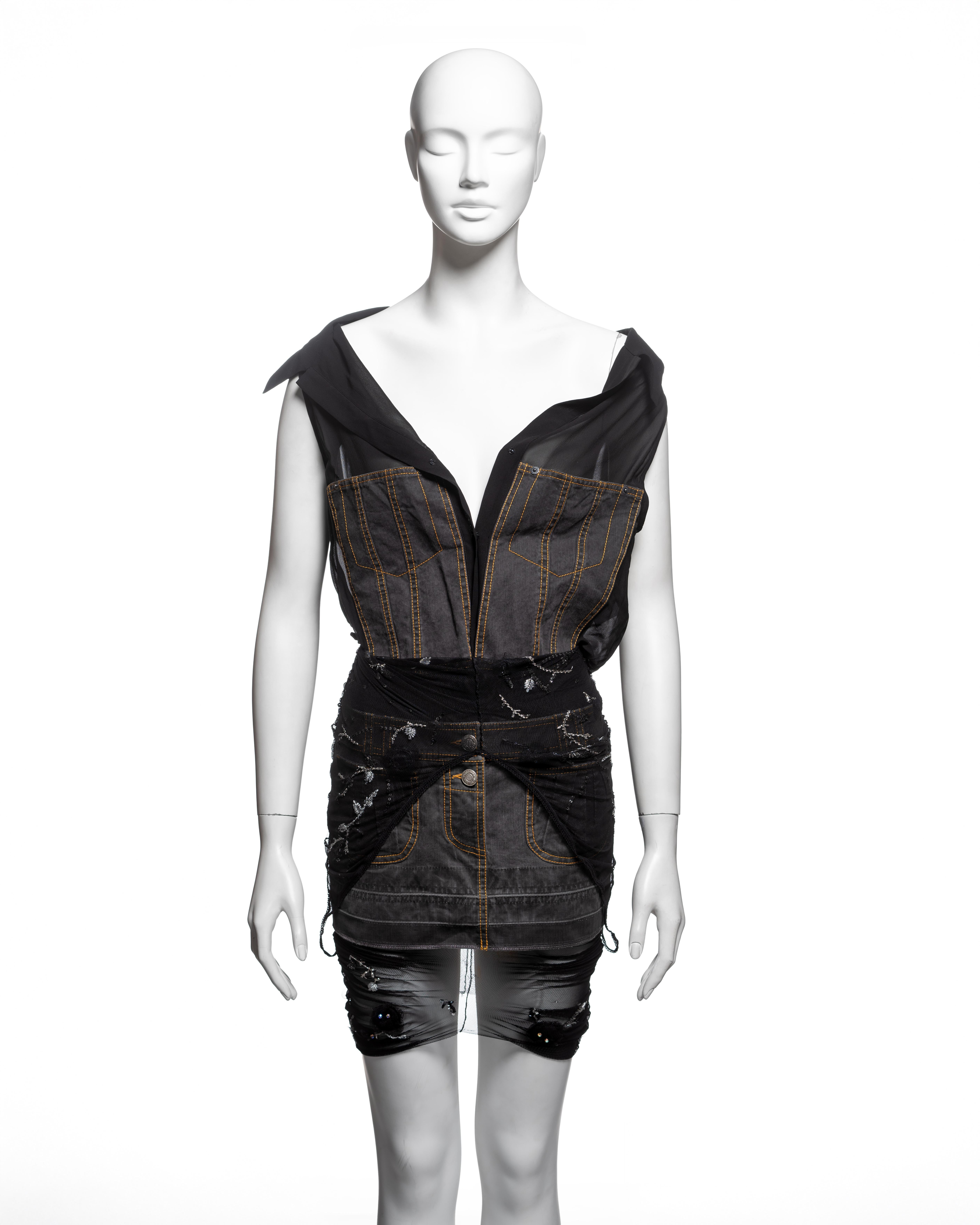 Mini-robe hybride ornée de denim, de soie et de maille de John Galliano, SS 2006 en vente 1