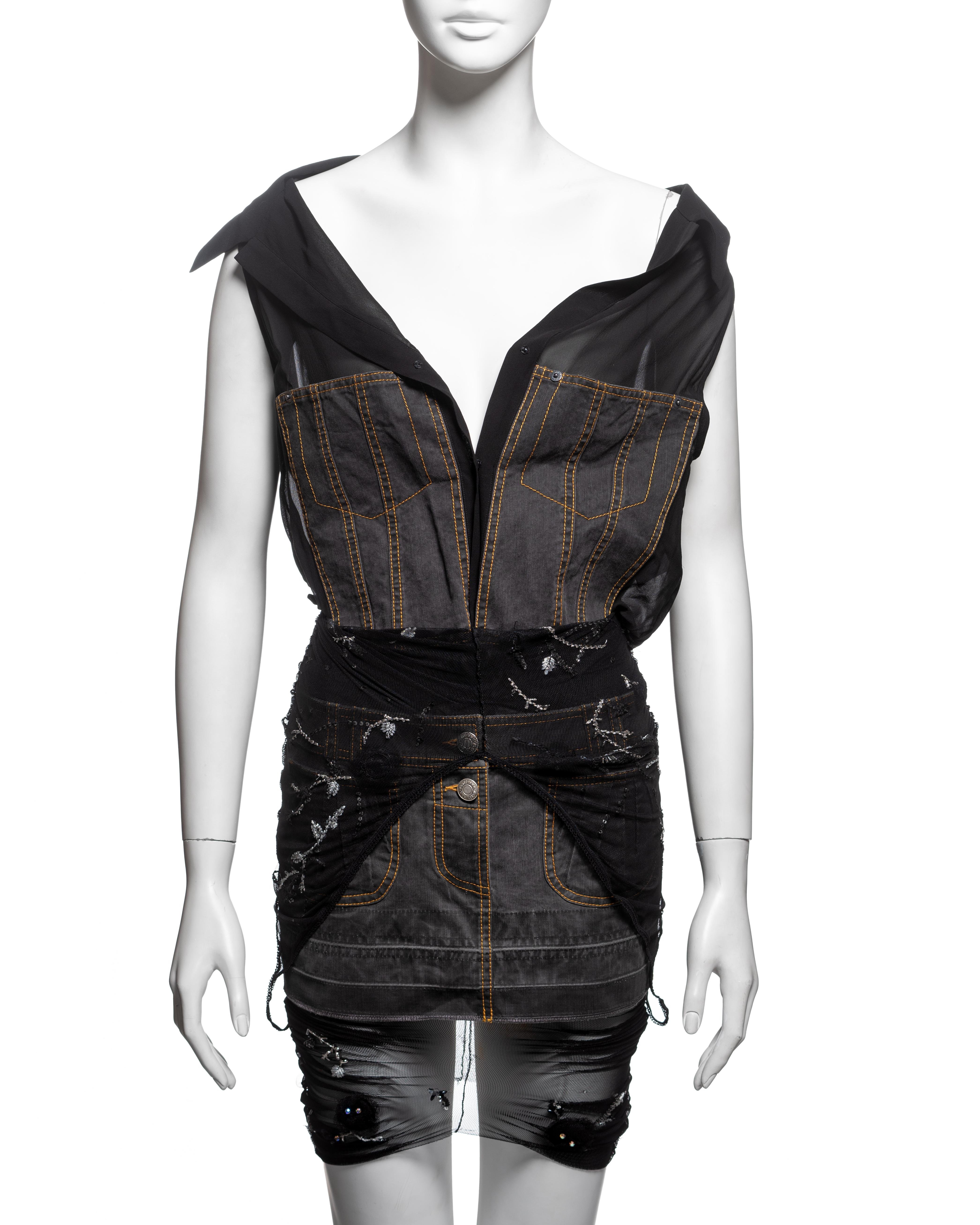 Mini-robe hybride ornée de denim, de soie et de maille de John Galliano, SS 2006 en vente 2