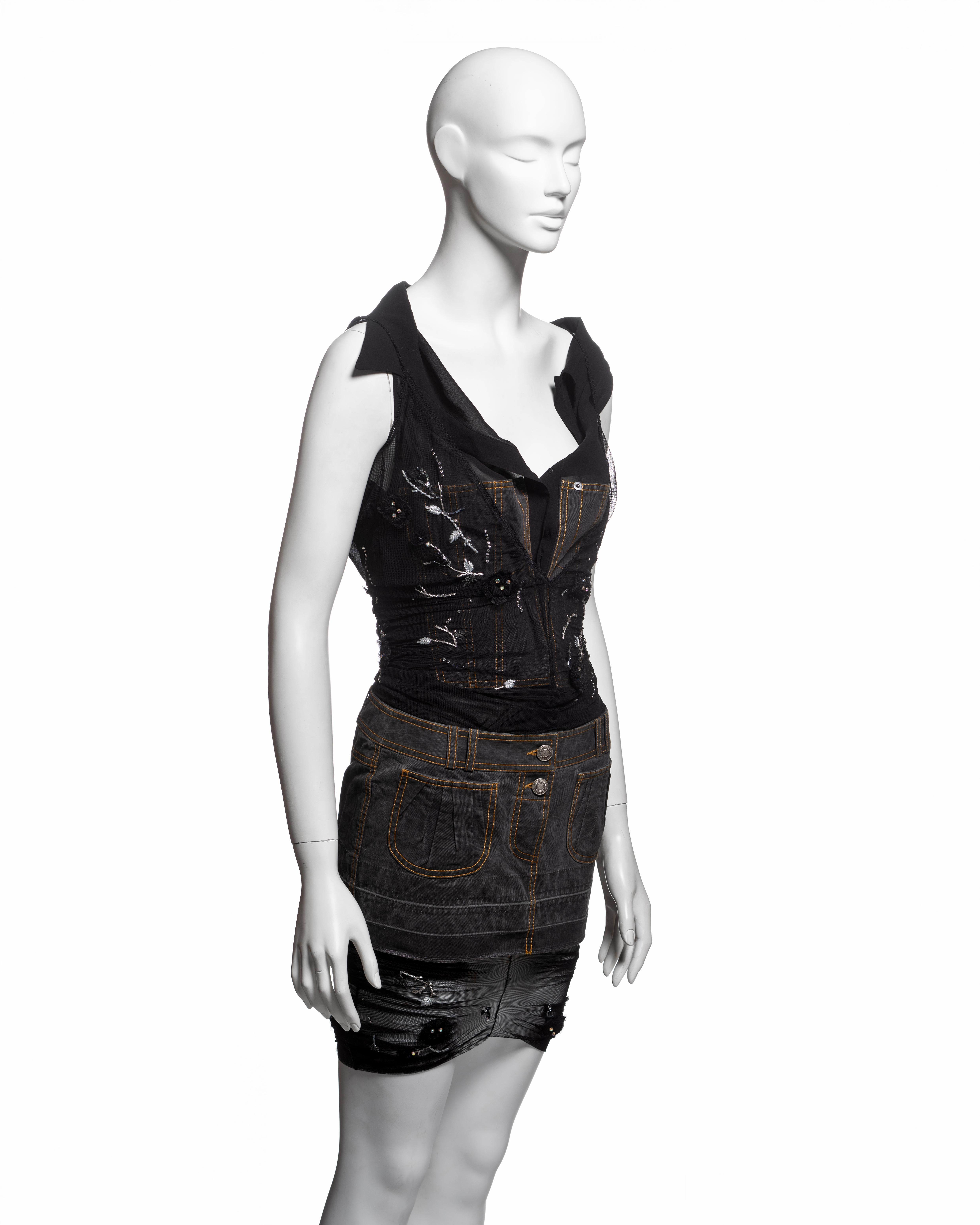 Mini-robe hybride ornée de denim, de soie et de maille de John Galliano, SS 2006 en vente 3