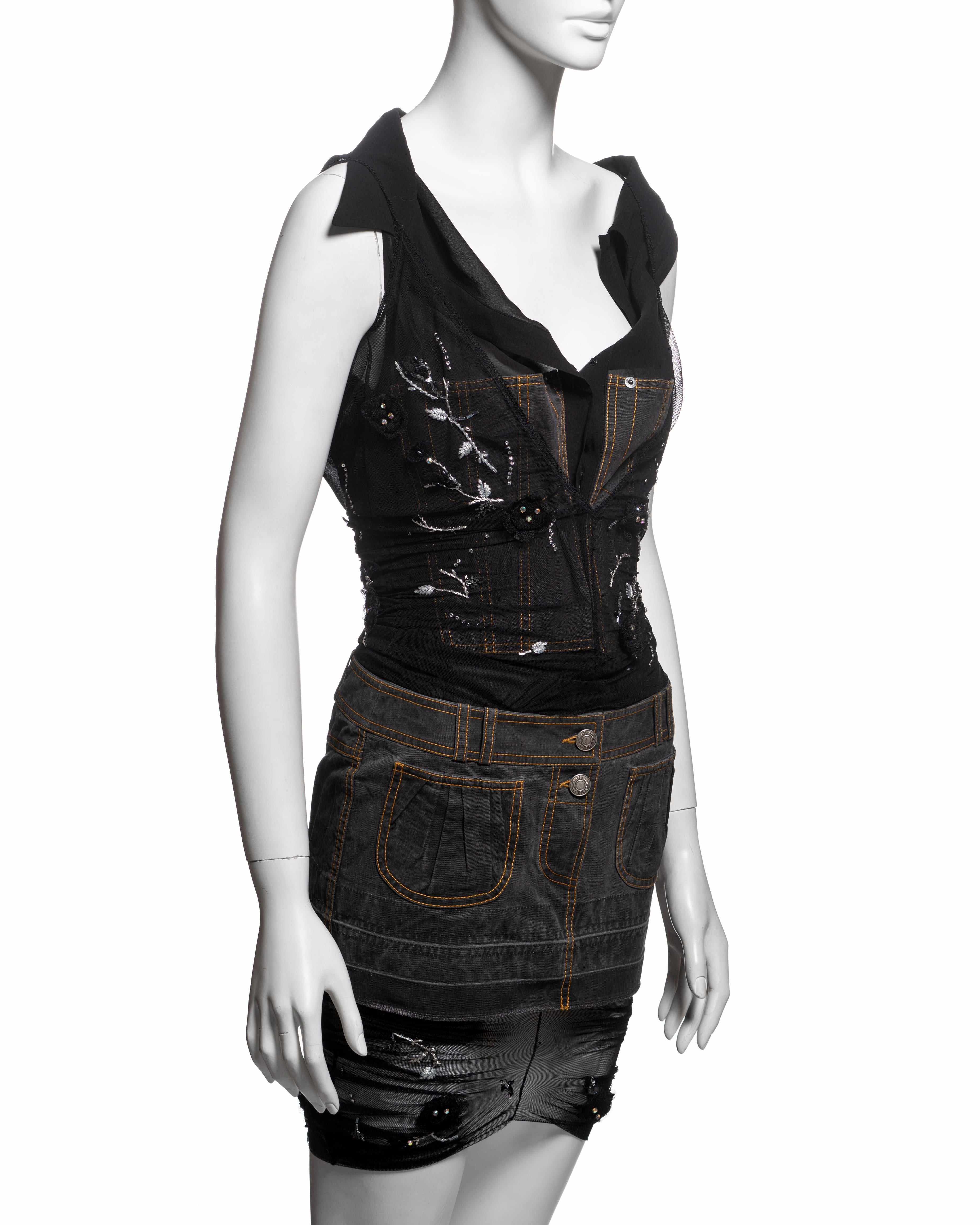 Mini-robe hybride ornée de denim, de soie et de maille de John Galliano, SS 2006 en vente 4