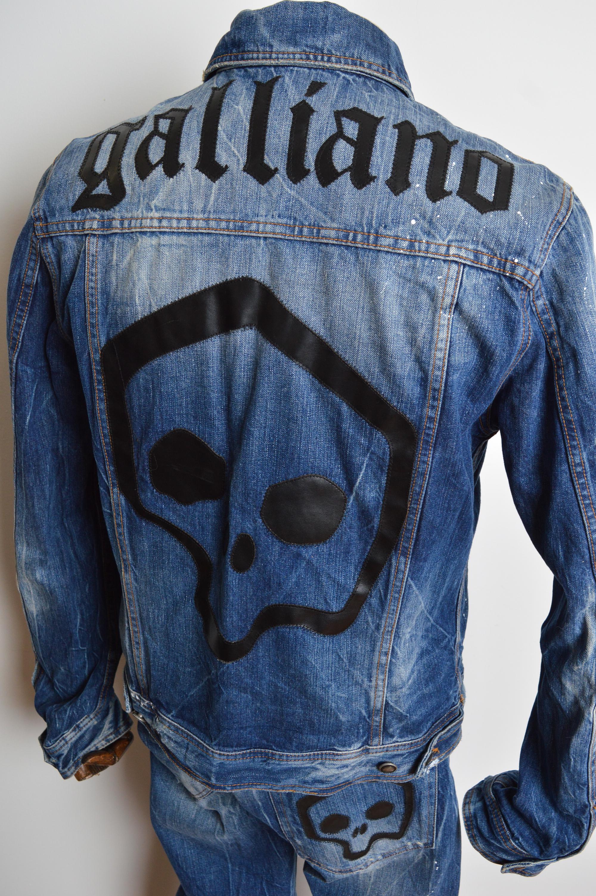 John Galliano Distressed 2000's Double Denim Jacket and Jeans Set