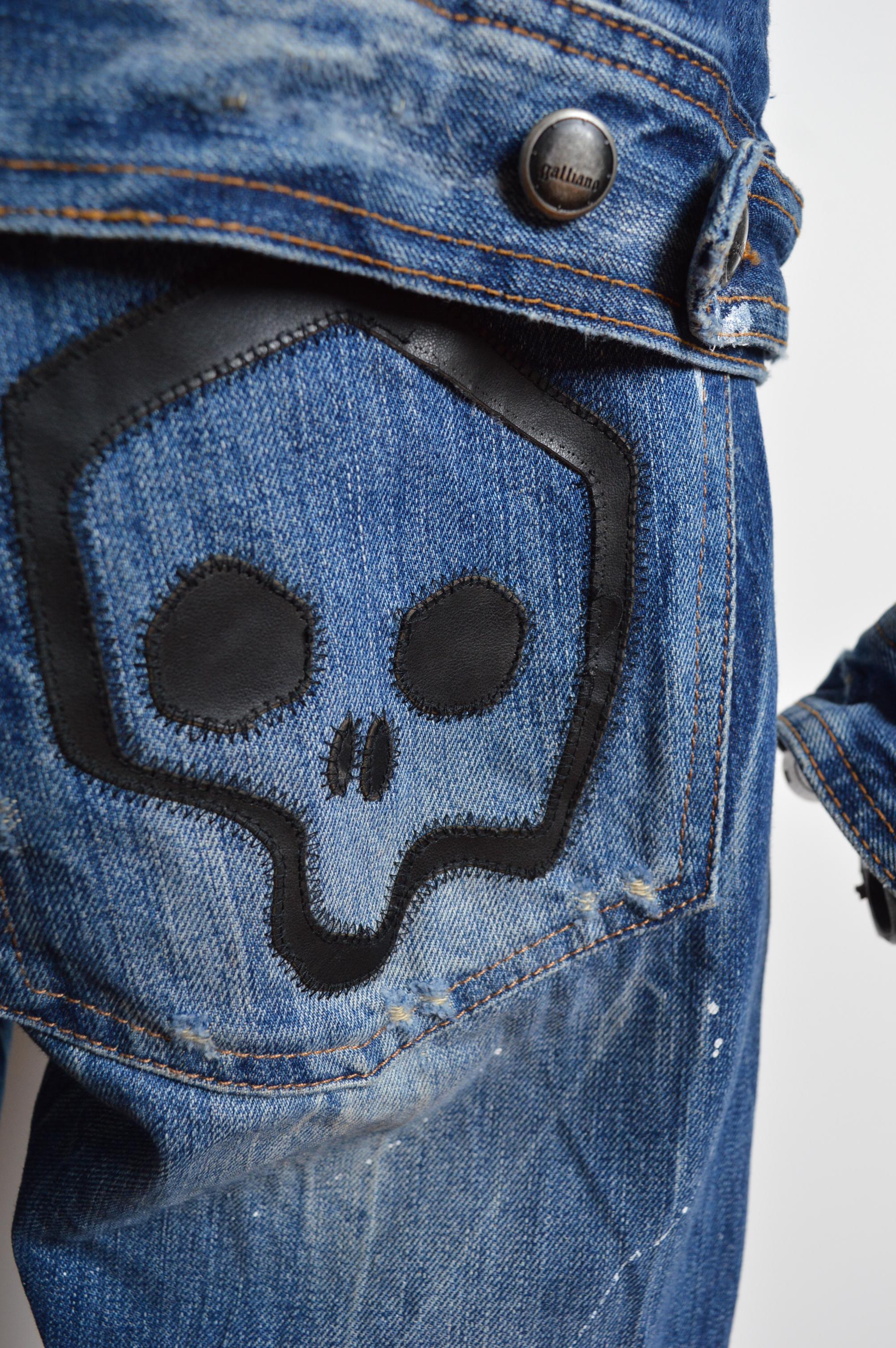 John Galliano Distressed 2000's Double Denim Jacket and Jeans Set