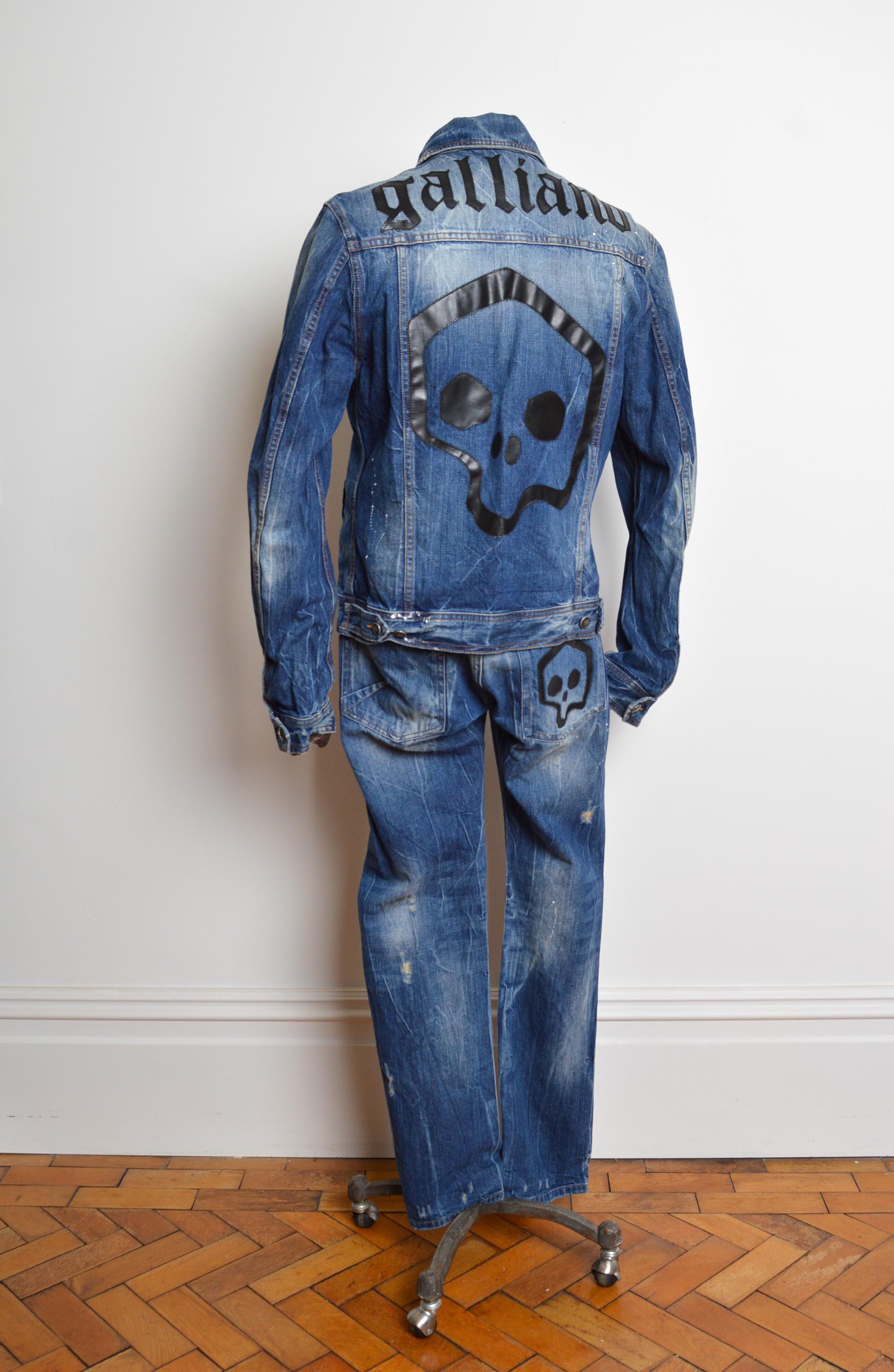 John Galliano Distressed 2000's Double Denim Jacket and Jeans Set