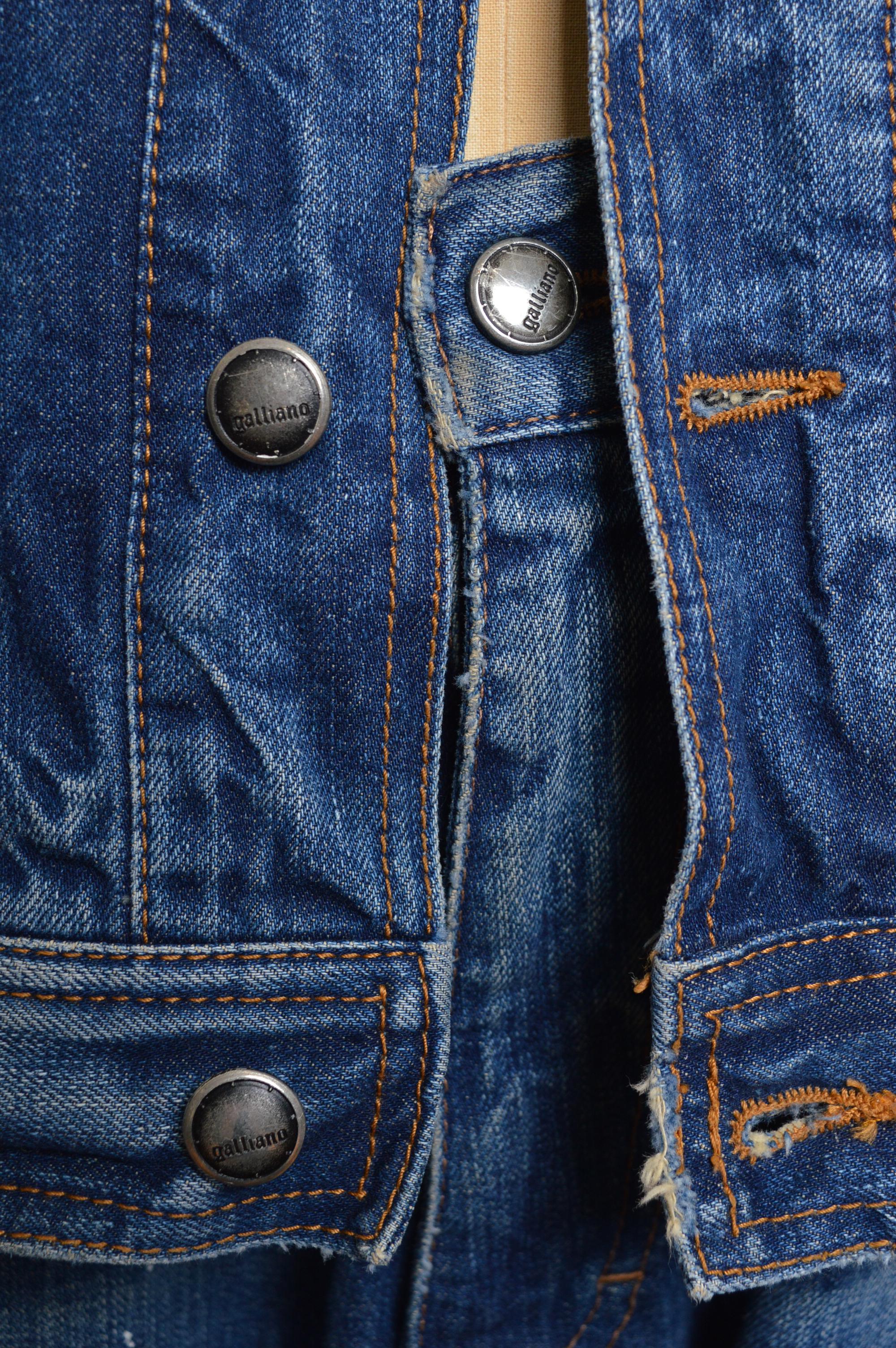 John Galliano Distressed 2000's Double Denim Jacket and Jeans Set