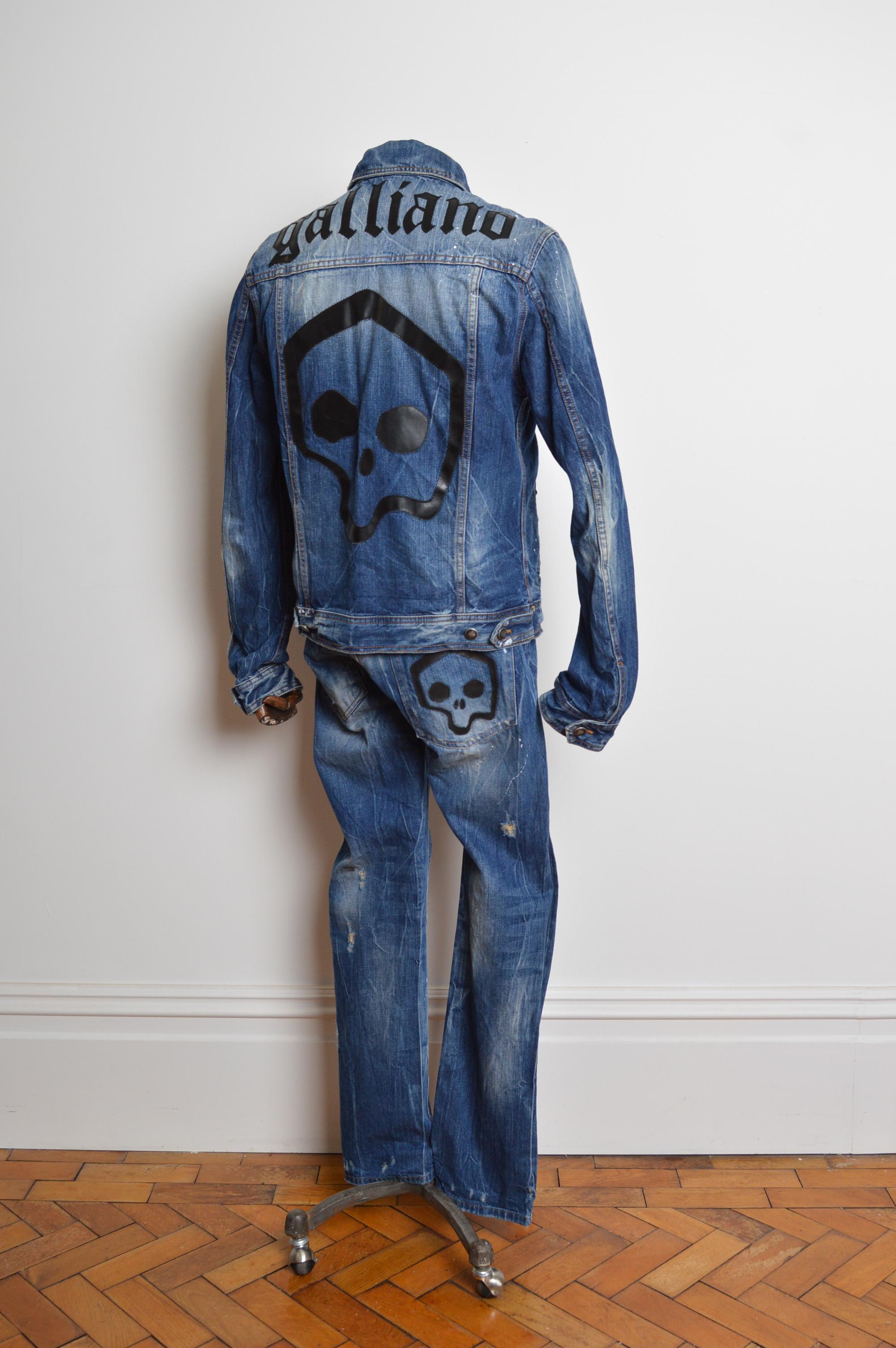 John Galliano Distressed 2000's Double Denim Jacket and Jeans Set