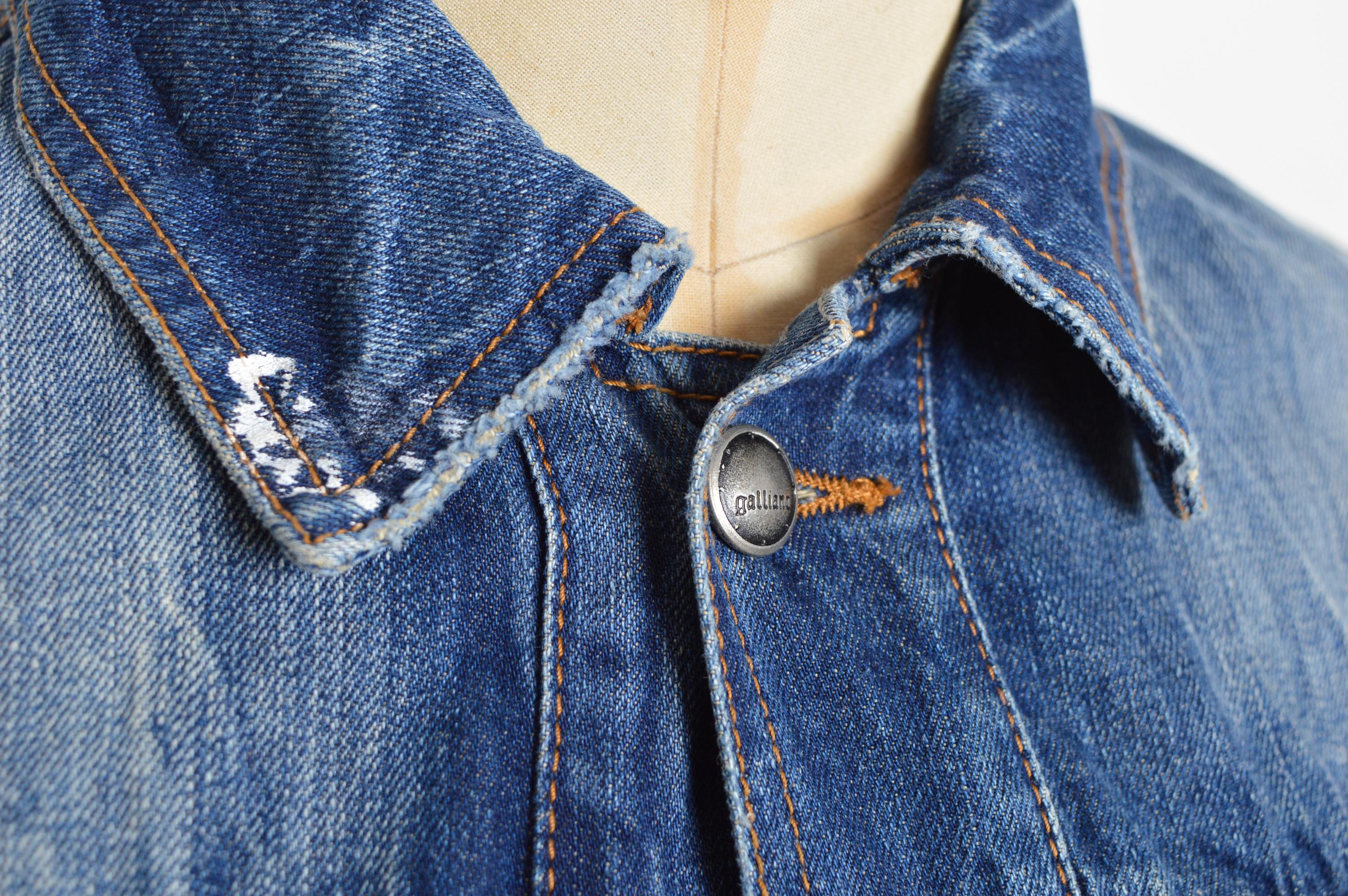 John Galliano Distressed 2000's Double Denim Jacket and Jeans Set