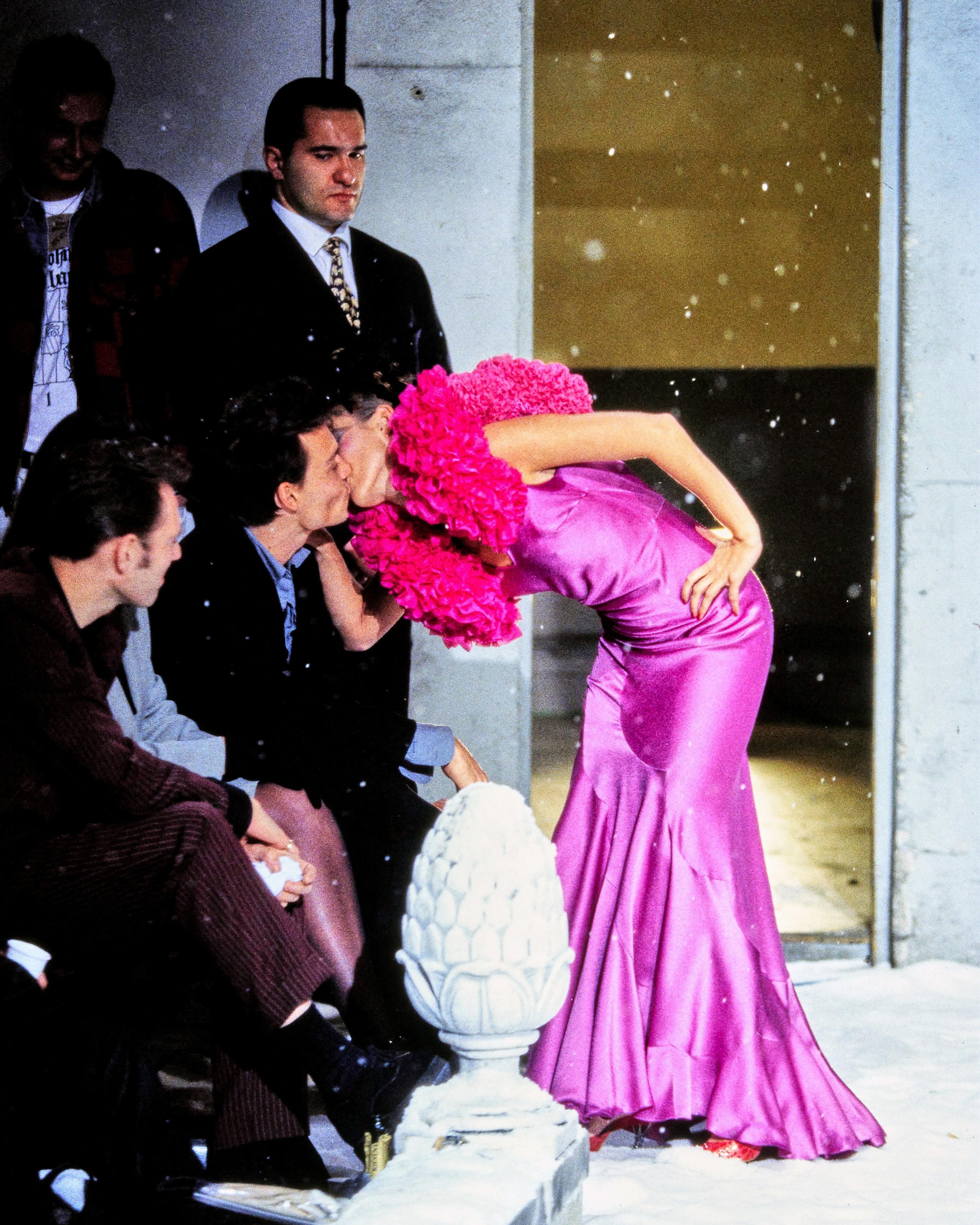 John Galliano 'Dolores' cyclamen pink bias-cut satin evening dress, fw 1995 6