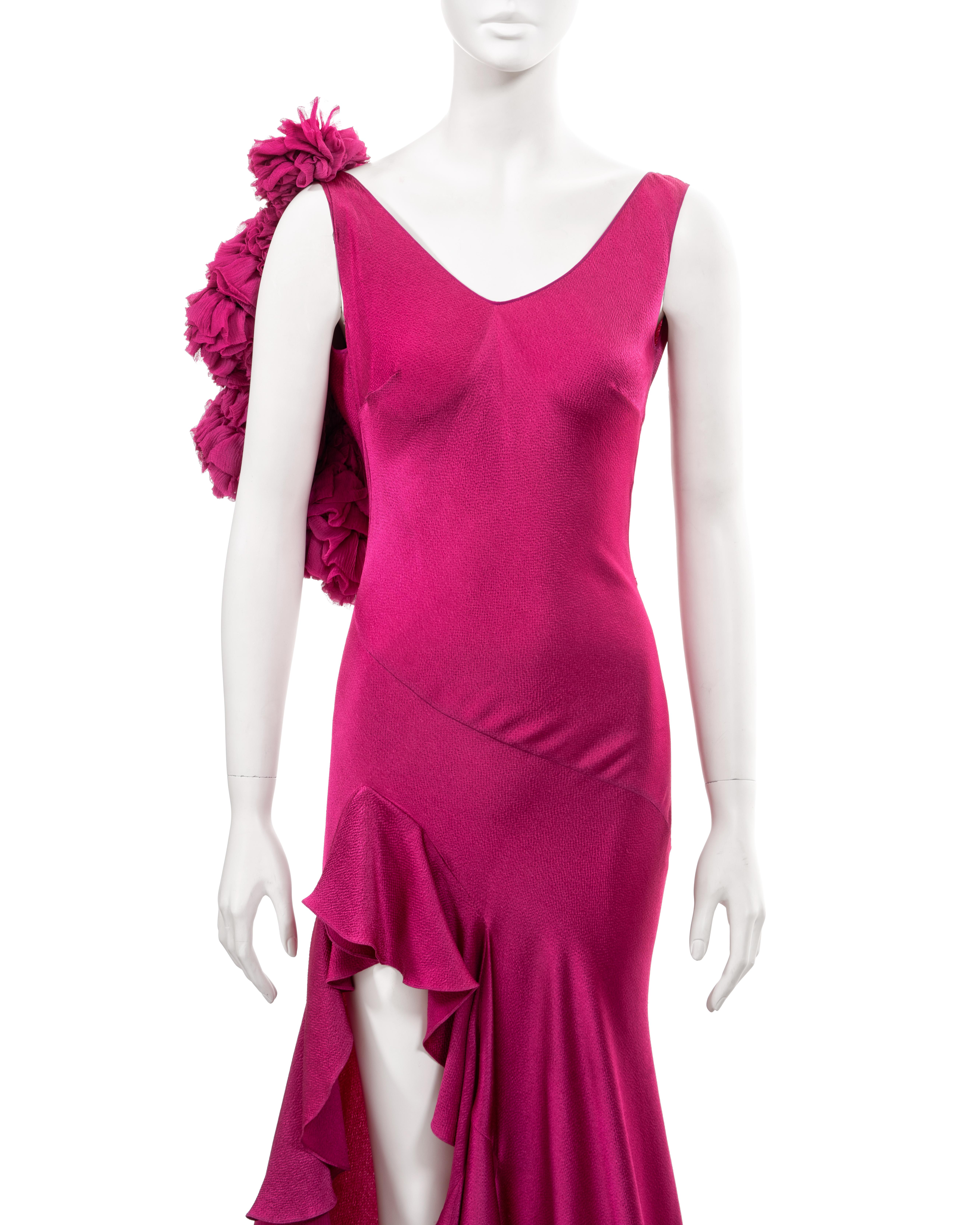 John Galliano 'Dolores' cyclamen pink bias-cut satin evening dress, fw 1995 In Excellent Condition In London, GB