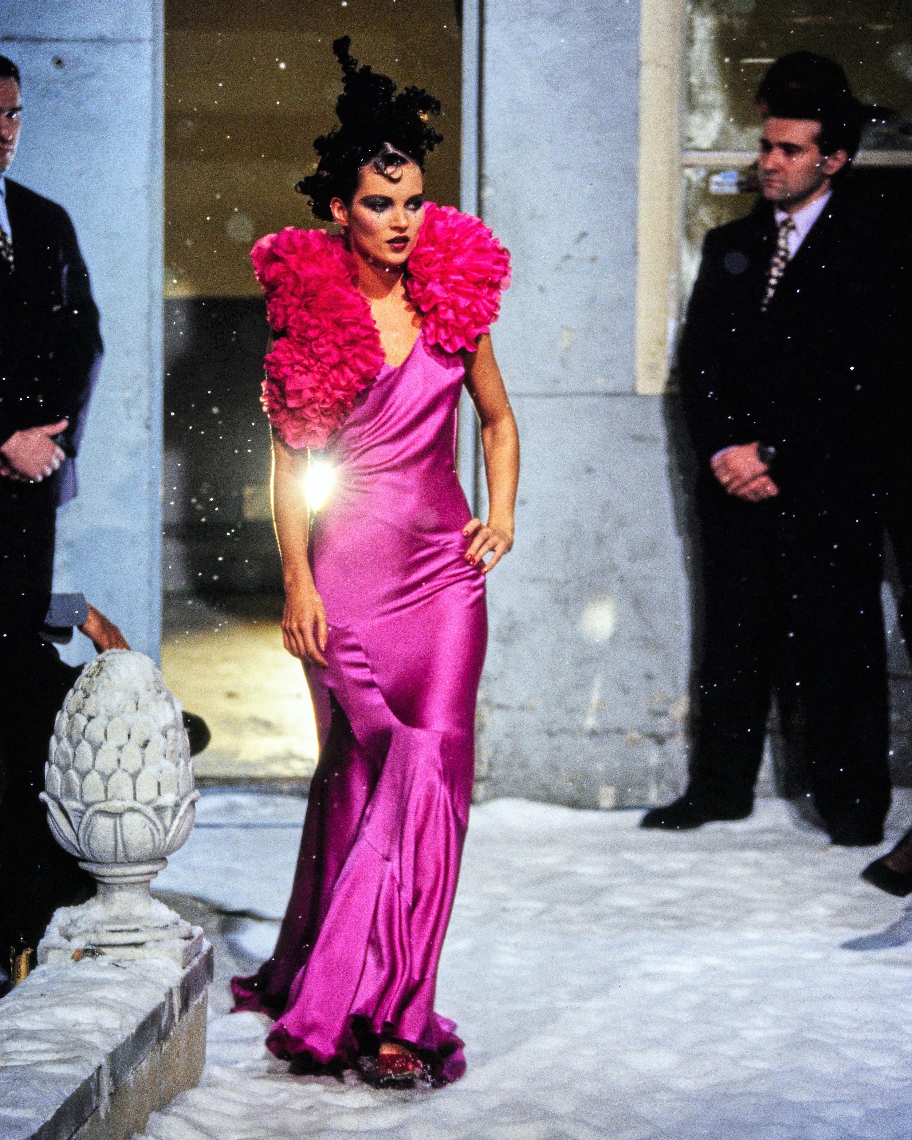 John Galliano 'Dolores' cyclamen pink bias-cut satin evening dress, fw 1995 1