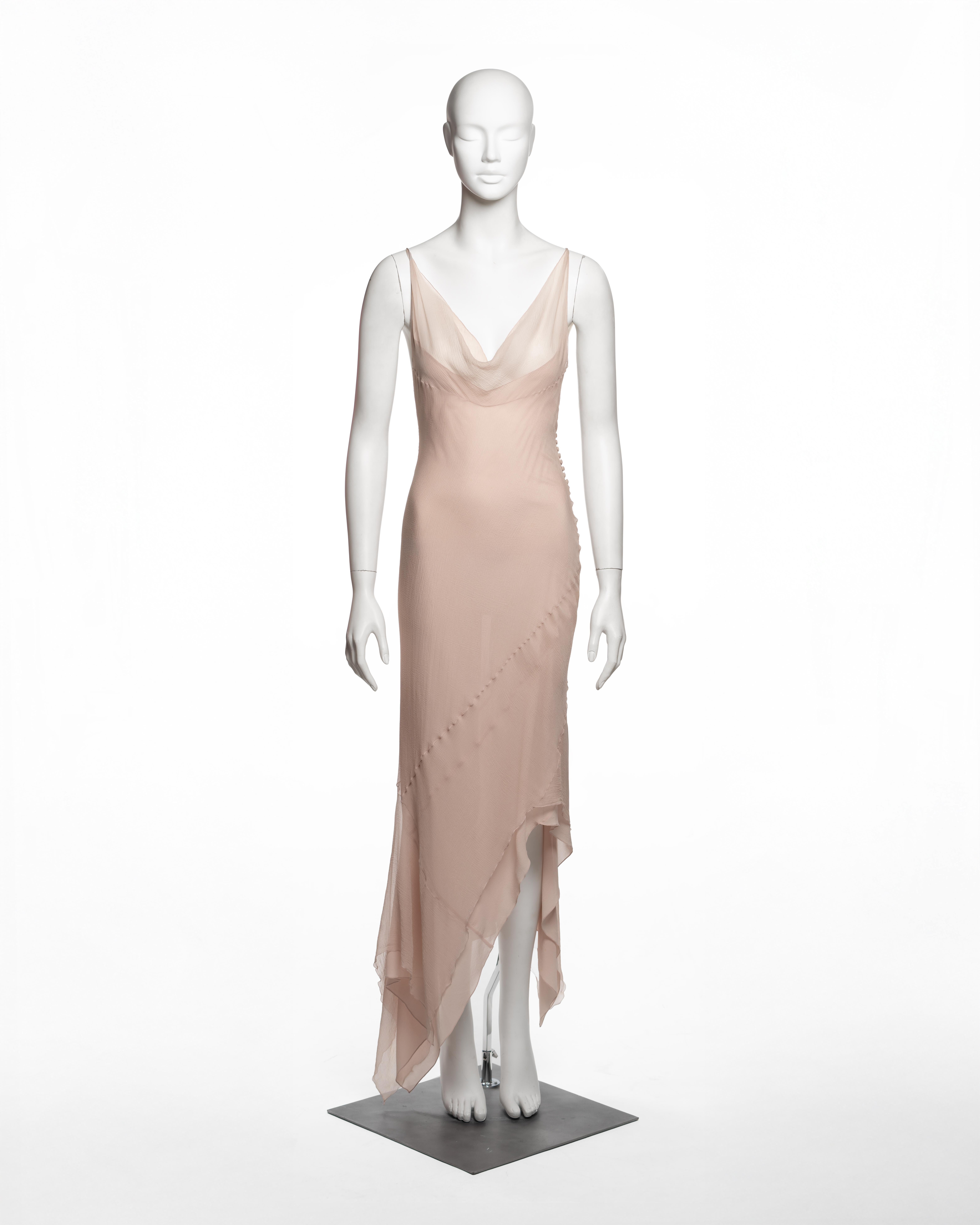 Beige John Galliano Abito in chiffon di seta a doppio strato con scialle, SS 2000 in vendita