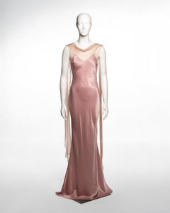 John Galliano Dusty Rose Bias Cut Satin and Chiffon Evening Dress, SS 1999