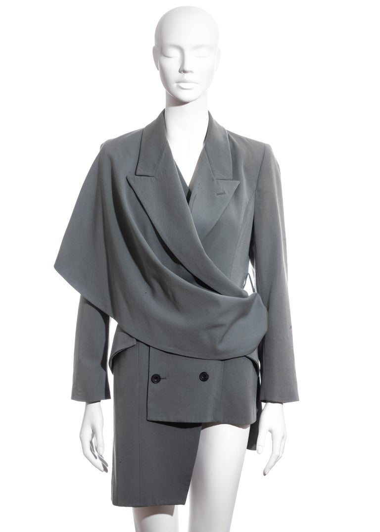 Gray John Galliano dusty teal wool double breasted blazer jacket, fw 1988 For Sale