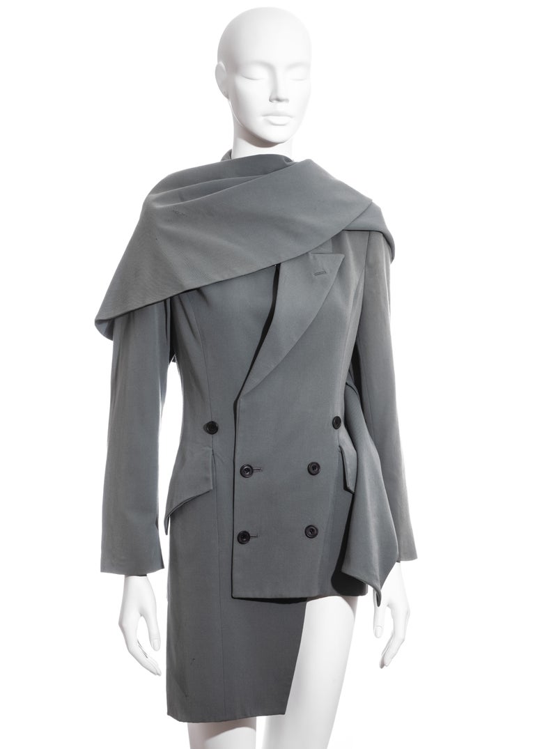 John Galliano dusty teal wool double breasted blazer jacket, fw 1988 For Sale 1
