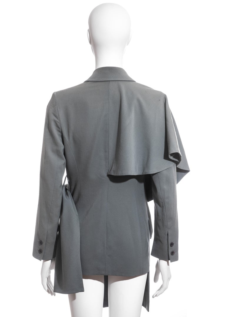 John Galliano dusty teal wool double breasted blazer jacket, fw 1988 For Sale 3