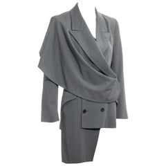 Used John Galliano dusty teal wool double breasted blazer jacket, fw 1988