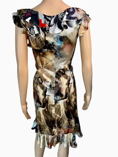 John Galliano Early 2000's Logo I'm a King Face Portrait Newsprint Silk Dress