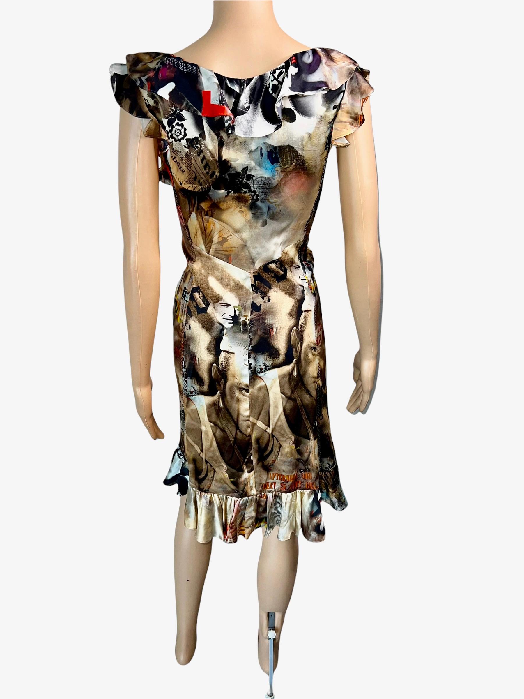 John Galliano Early 2000's Logo I'm a King Face Portrait Newsprint Silk Dress  In Good Condition For Sale In Naples, FL