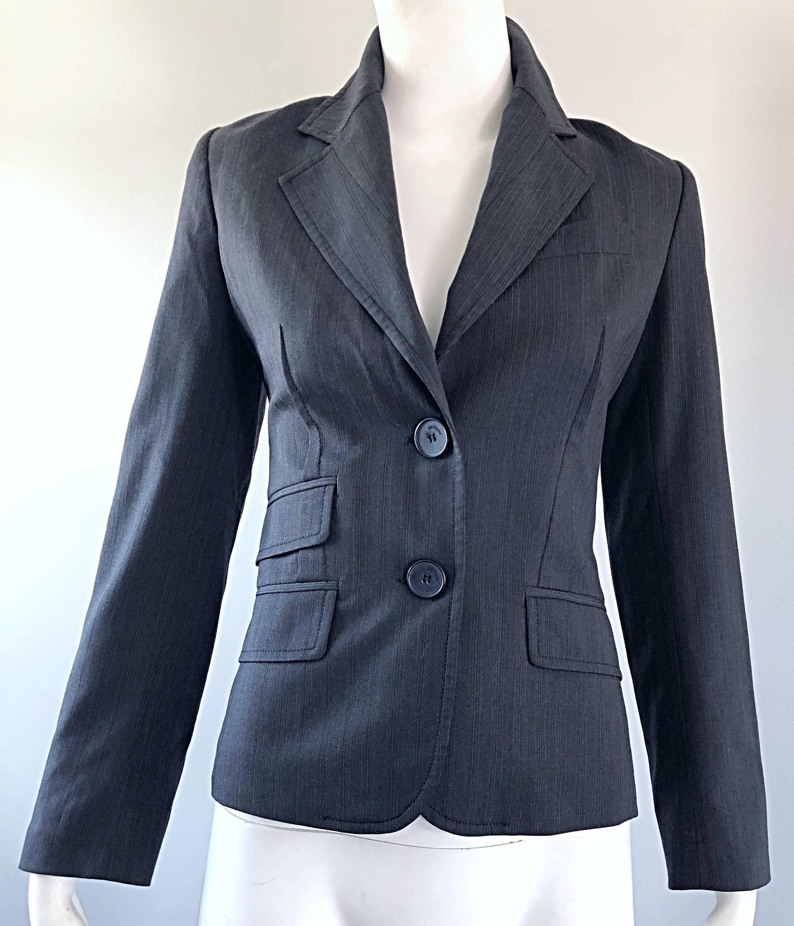 John Galliano Early 2000s Size 42 Gray + Purple Pinstripe Blazer Jacket For Sale 3