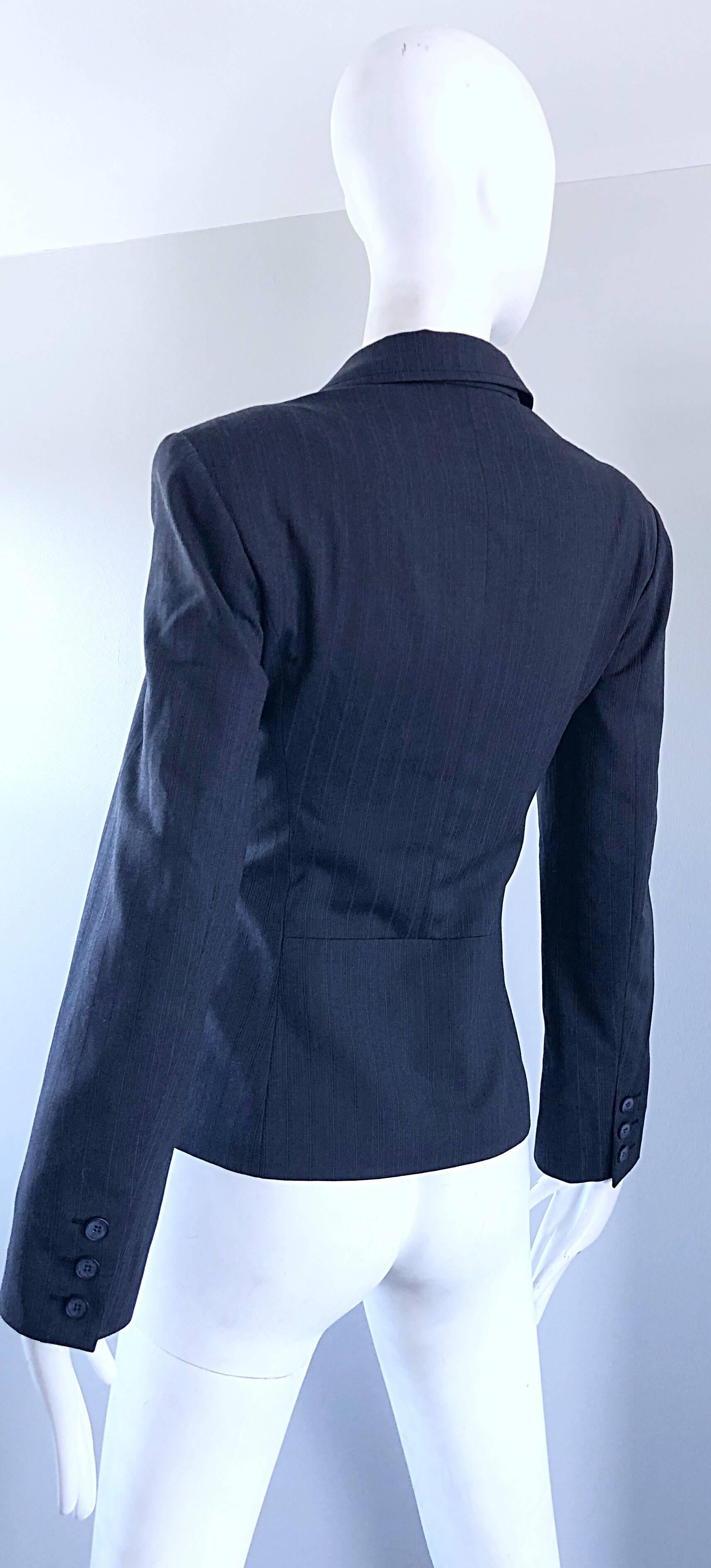 Women's John Galliano Early 2000s Size 42 Gray + Purple Pinstripe Blazer Jacket For Sale