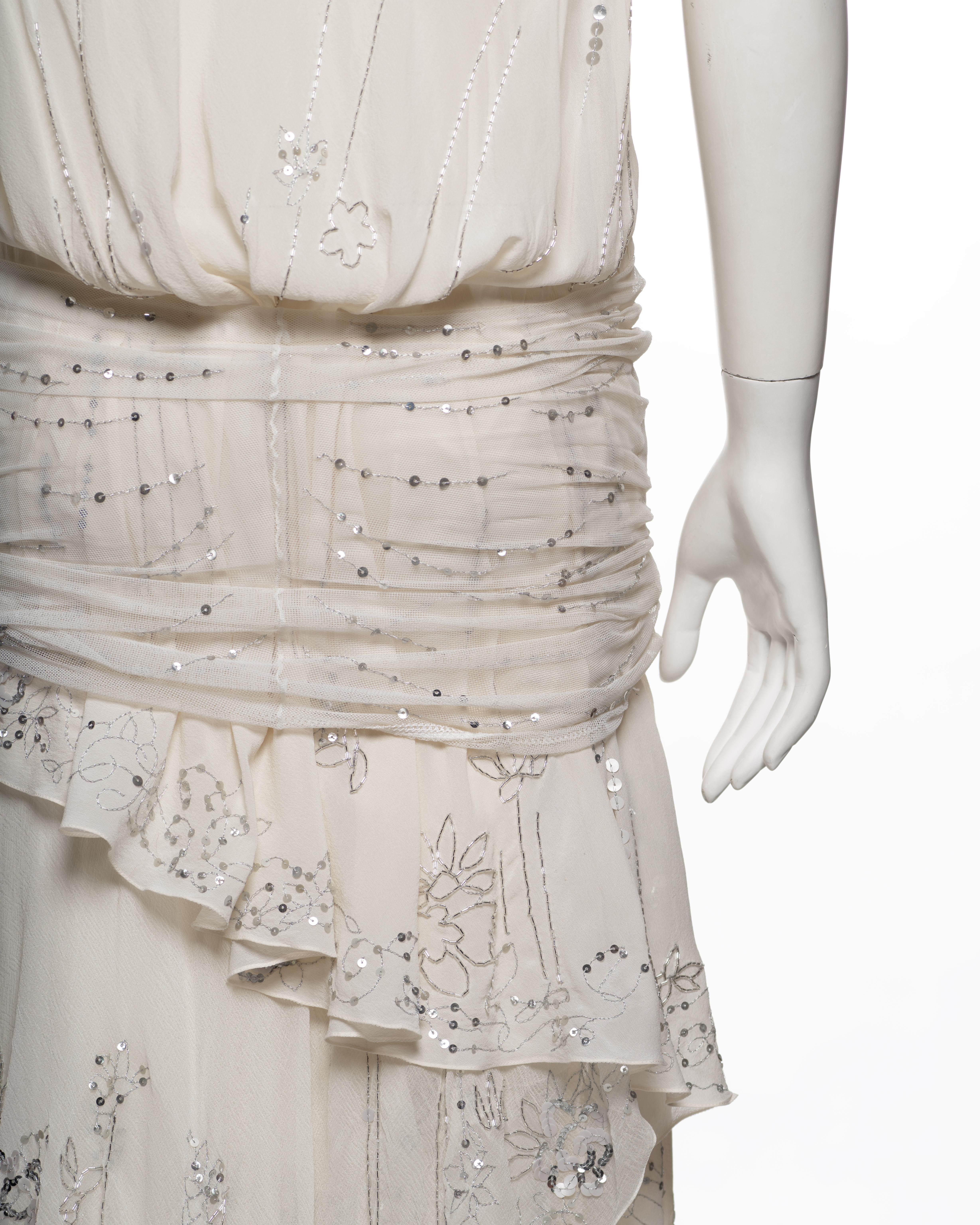 John Galliano Besticktes Abendkleid aus weißer Seide und Chiffon, F/S 2006 im Angebot 5