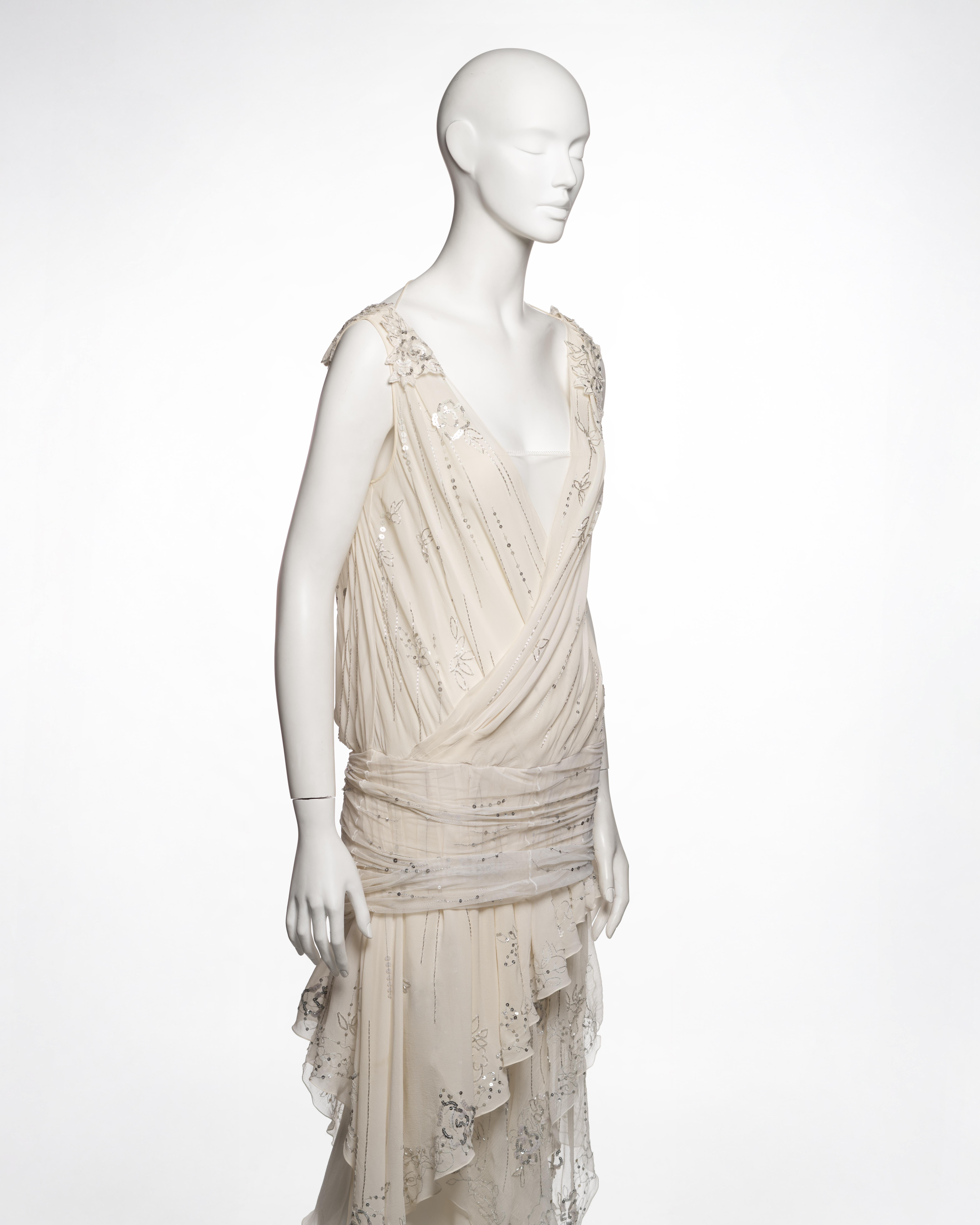 John Galliano Besticktes Abendkleid aus weißer Seide und Chiffon, F/S 2006 im Angebot 1