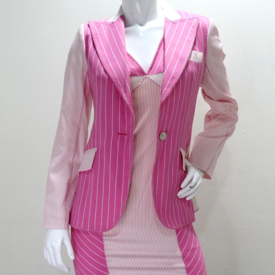 John Galliano era Christian Dior Pink Pinstripe Blazer For Sale 8