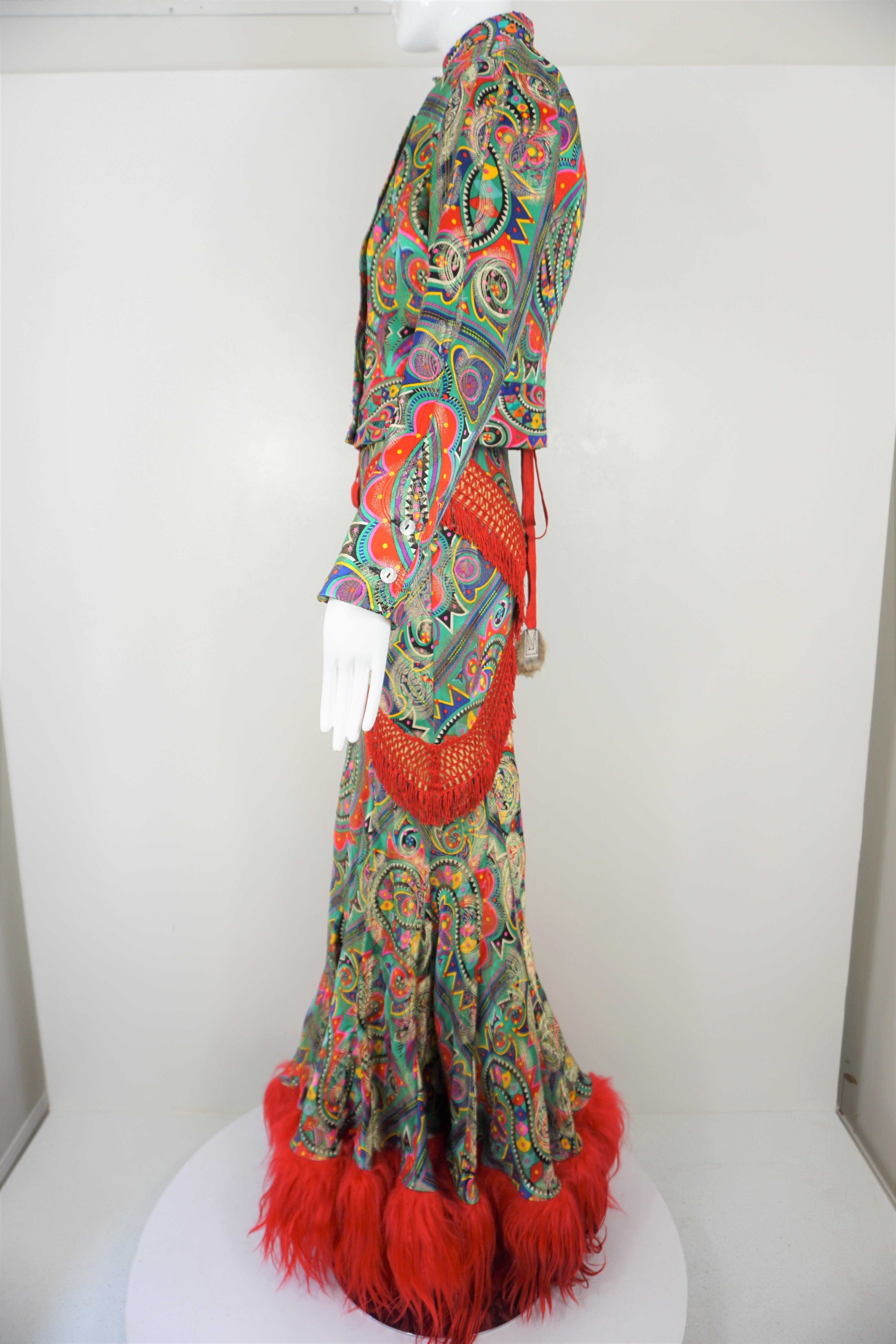 John Galliano Bata de Pasarela Etnográfica con Estampado de Damasco y Chaqueta Talla 38/6, 2002 3