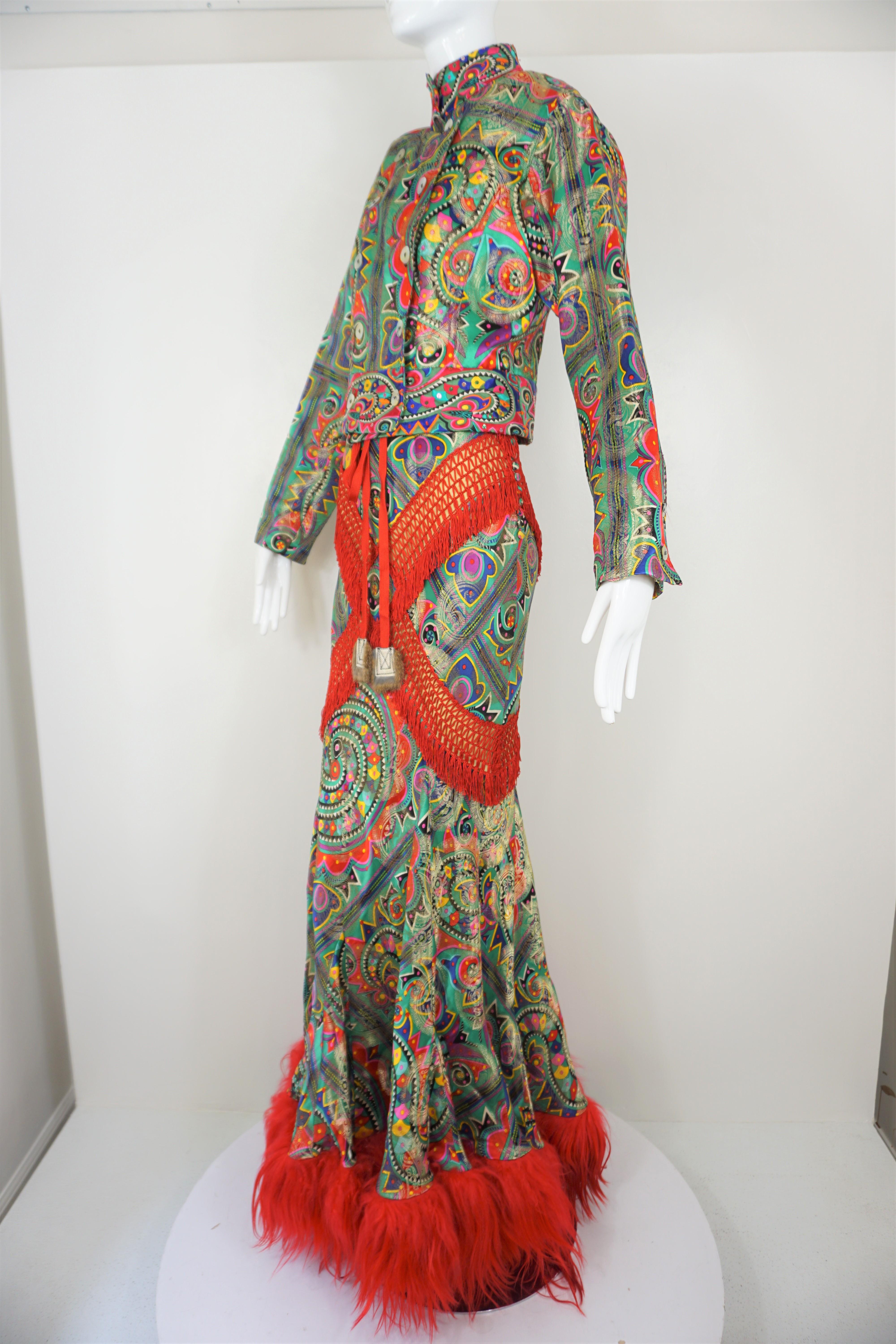 John Galliano Ethnographic Damask Print Runway Gown With Jacket Size 38/6, 2002 For Sale 1