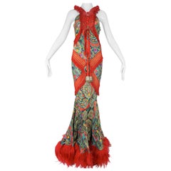John Galliano Bata de Pasarela Etnográfica con Estampado de Damasco y Chaqueta Talla 38/6, 2002