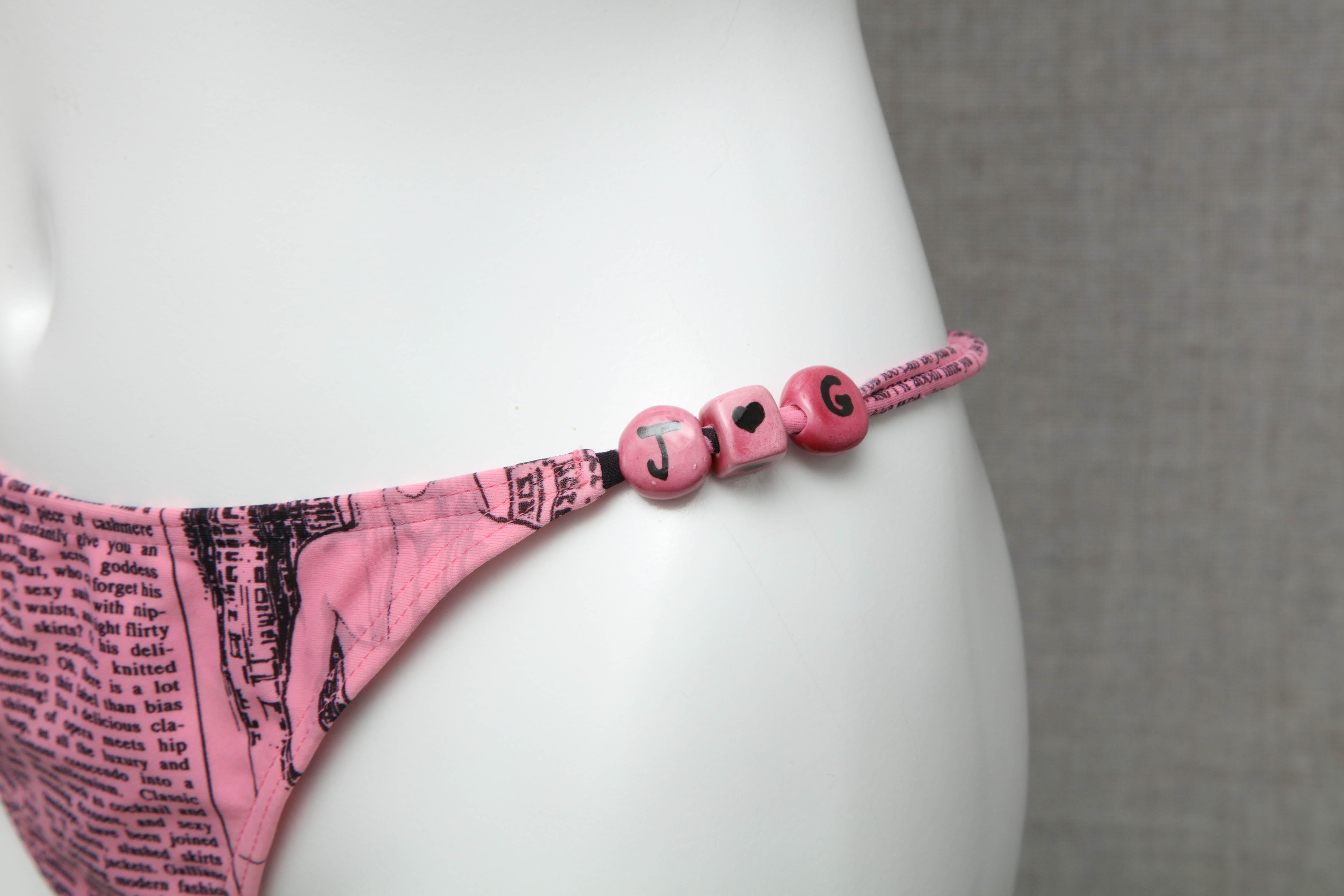 Women's John Galliano Extremely Rare Iconic Pink Newspaper Print Bikini