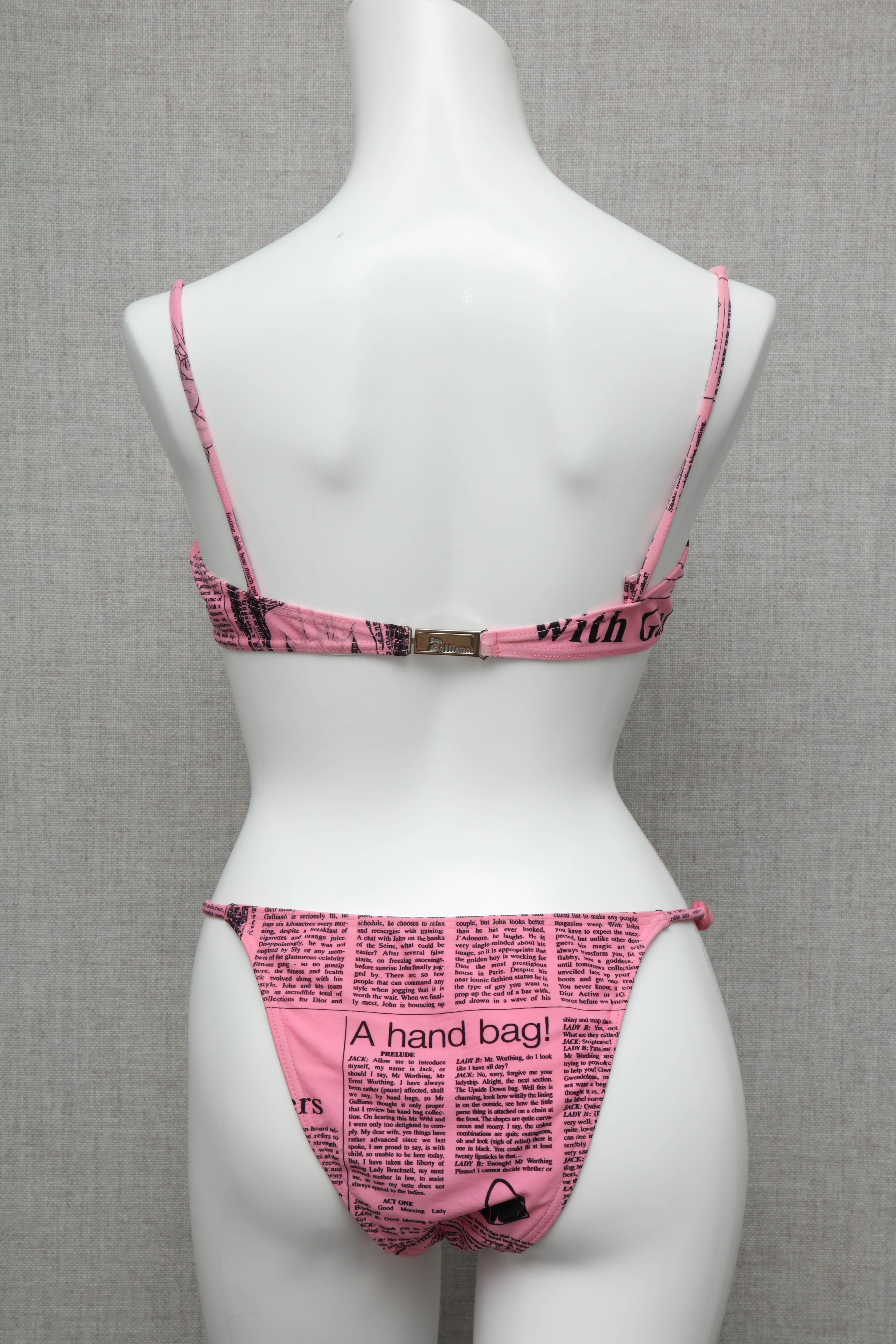 John Galliano Extremely Rare Iconic Pink Newspaper Print Bikini 1