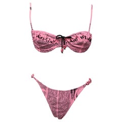 John Galliano Extremely Rare Iconic Pink Newspaper Print Bikini