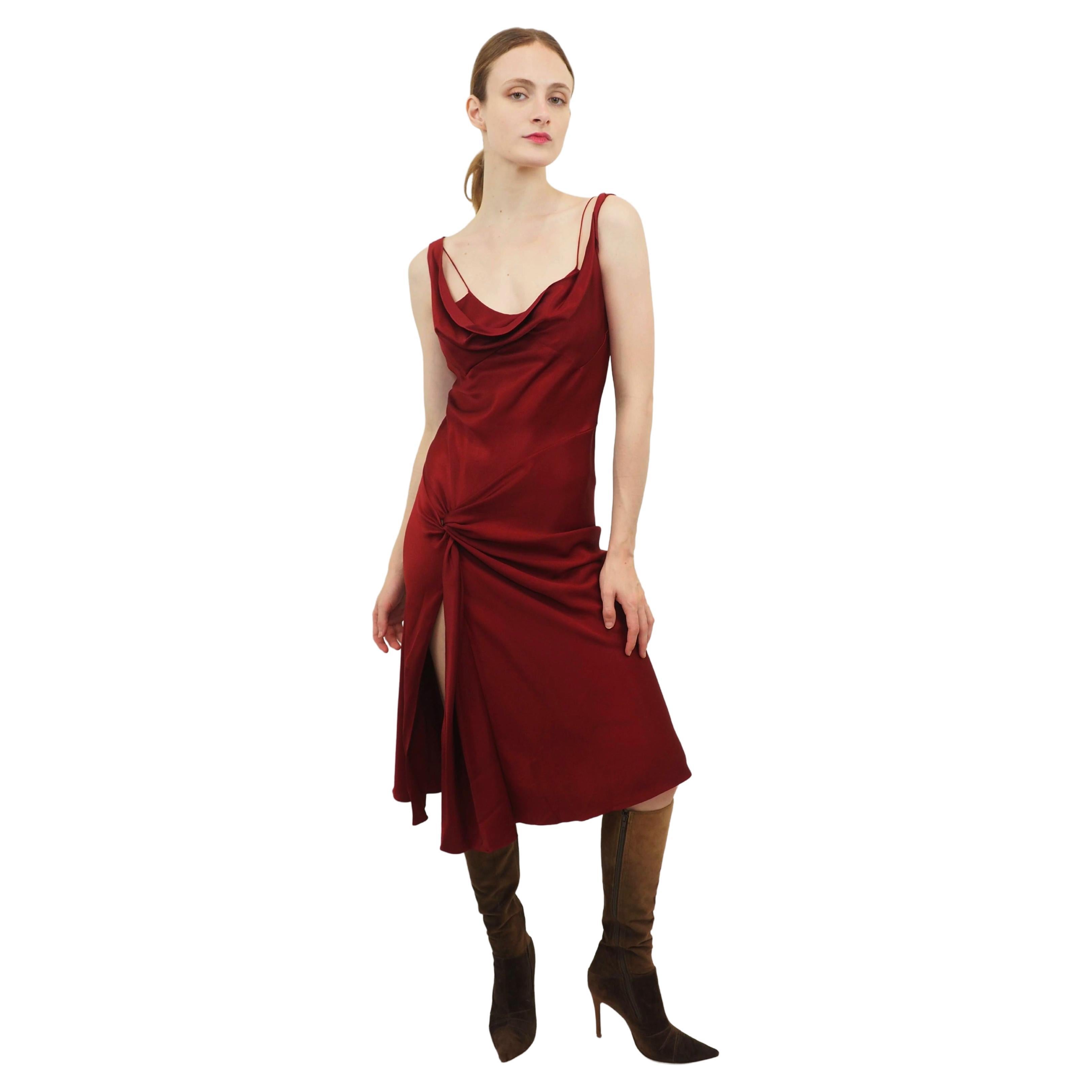 John Galliano F/W 1999 Berry Bias Cut Documented Midi Dress For Sale