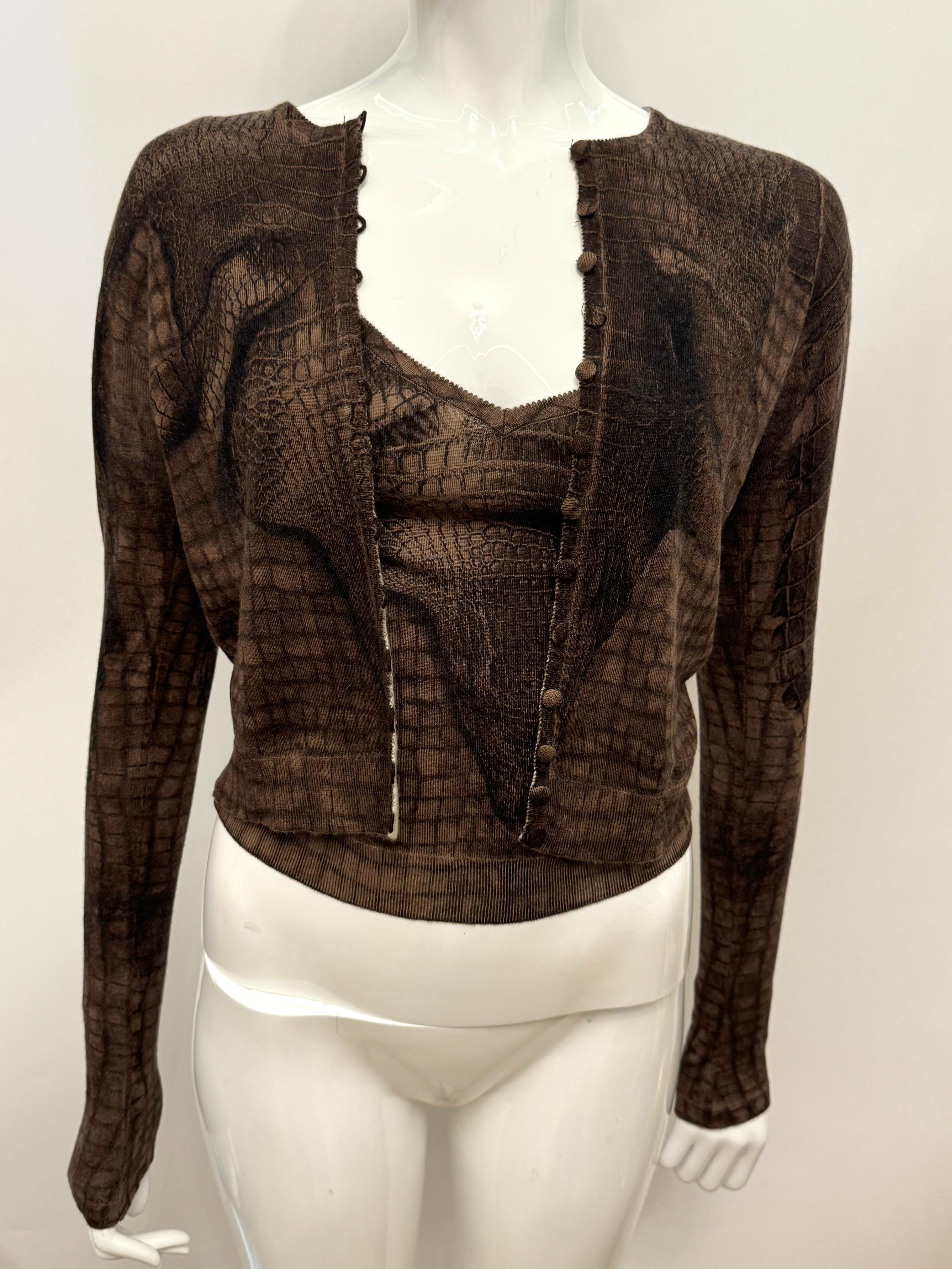 Conjunto de gemelos de cachemira con estampado de cocodrilo John Galliano F/W 2000 Negro en venta