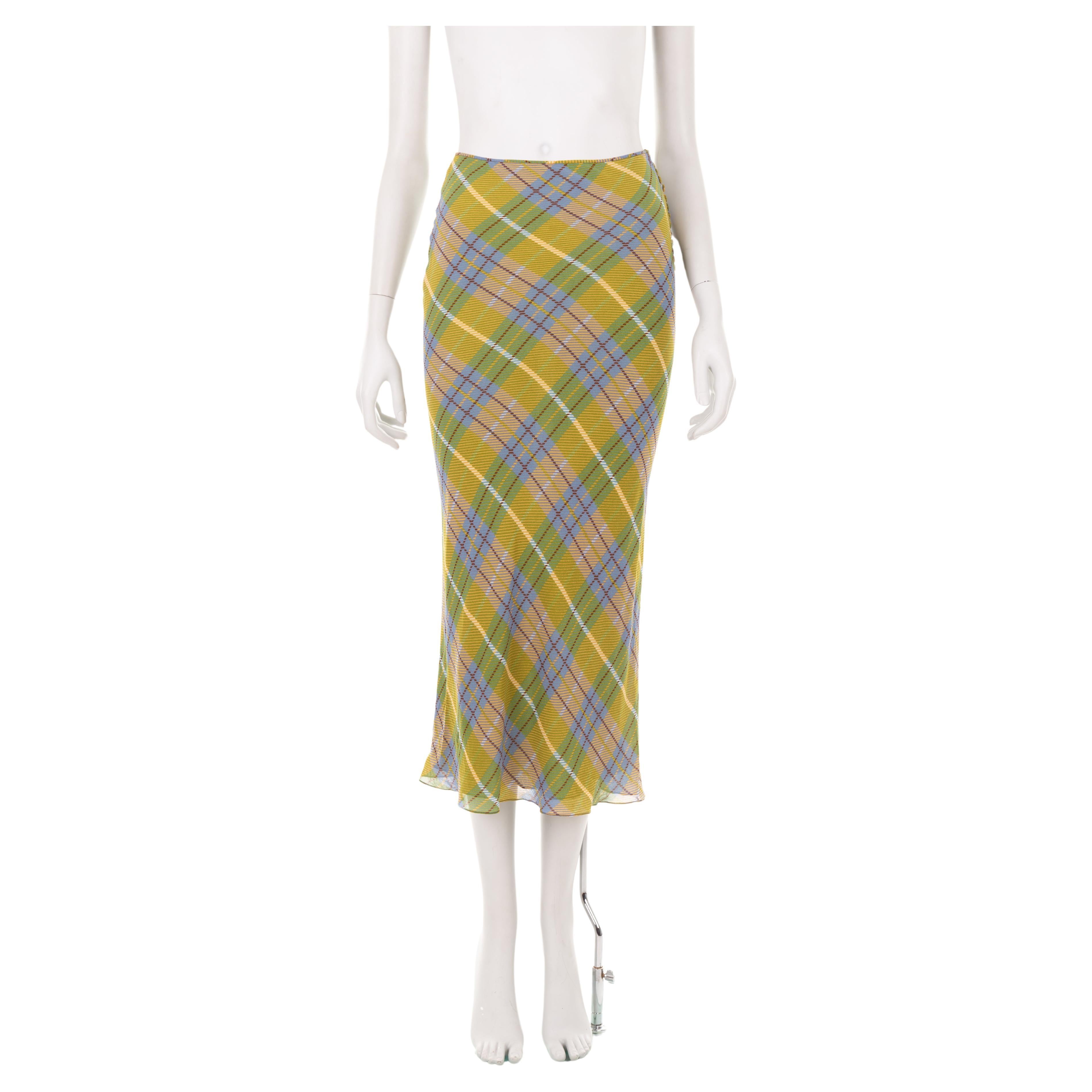 John Galliano F/W 2000 checkered bias cut silk skirt For Sale