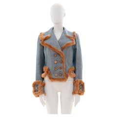 John Galliano F/W 2000 Fur trim double breasted jacket in blue
