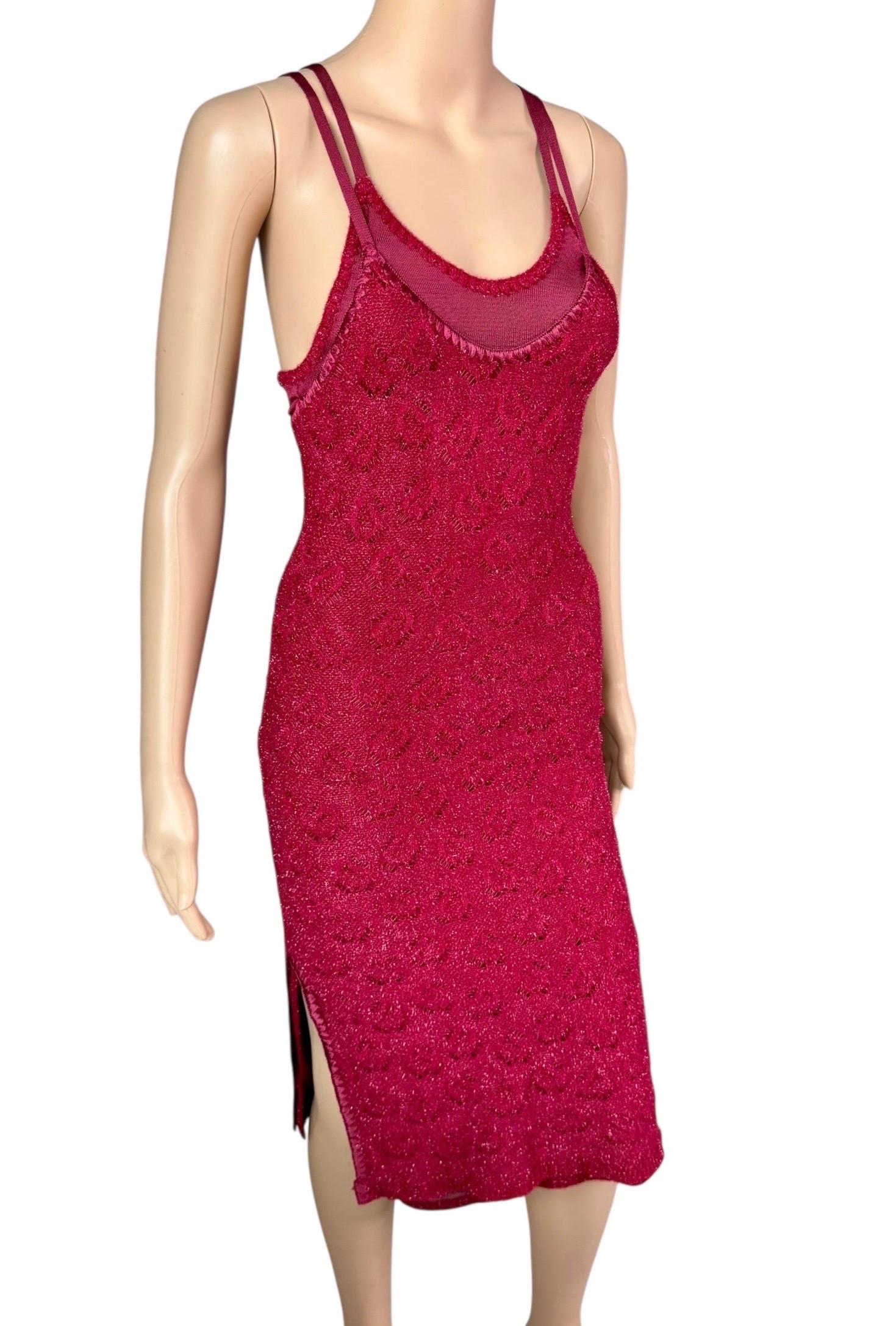 John Galliano F/W 2000 Offener Metallic-Slip Bodycon Midikleid (Rot) im Angebot